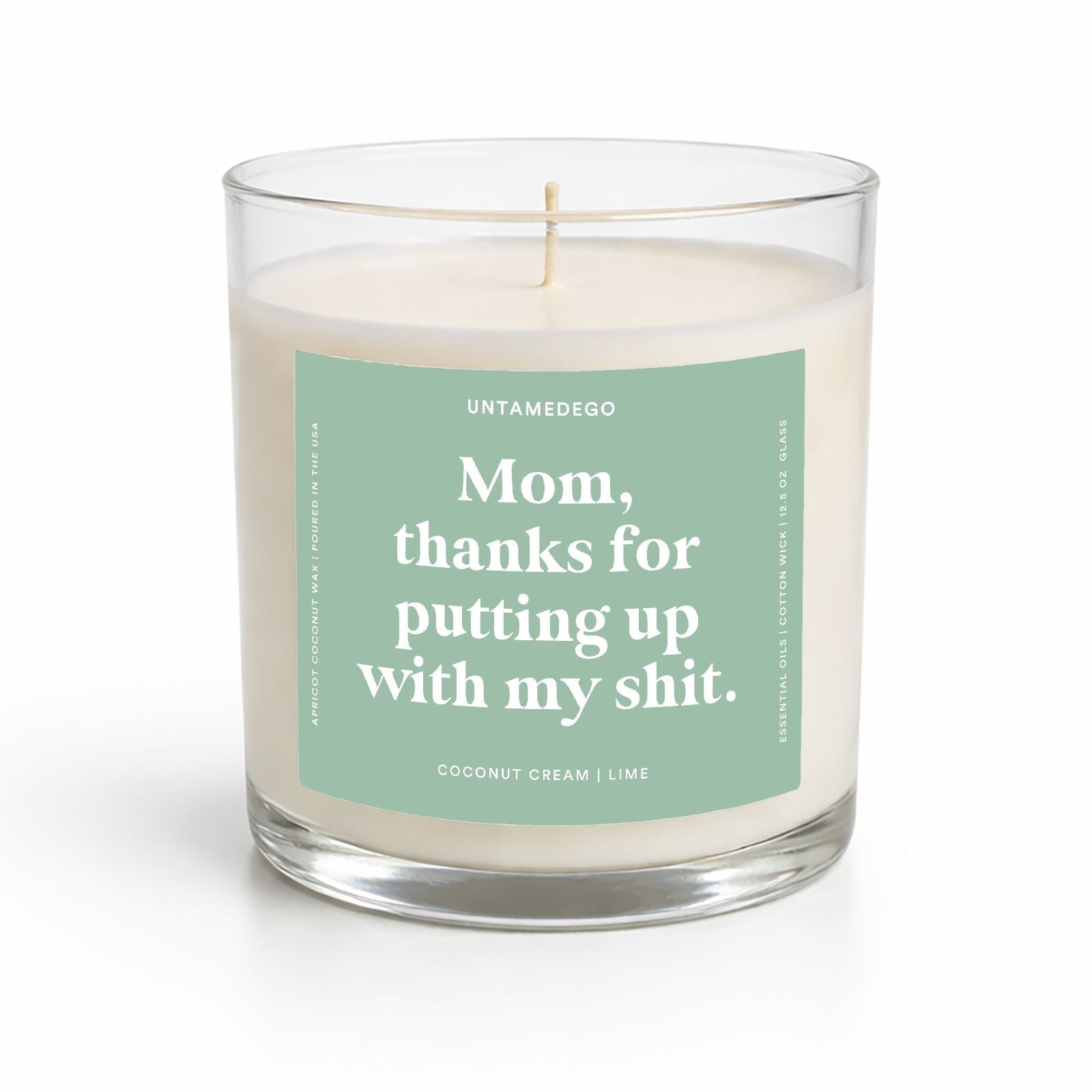 Candle with a label on a white background