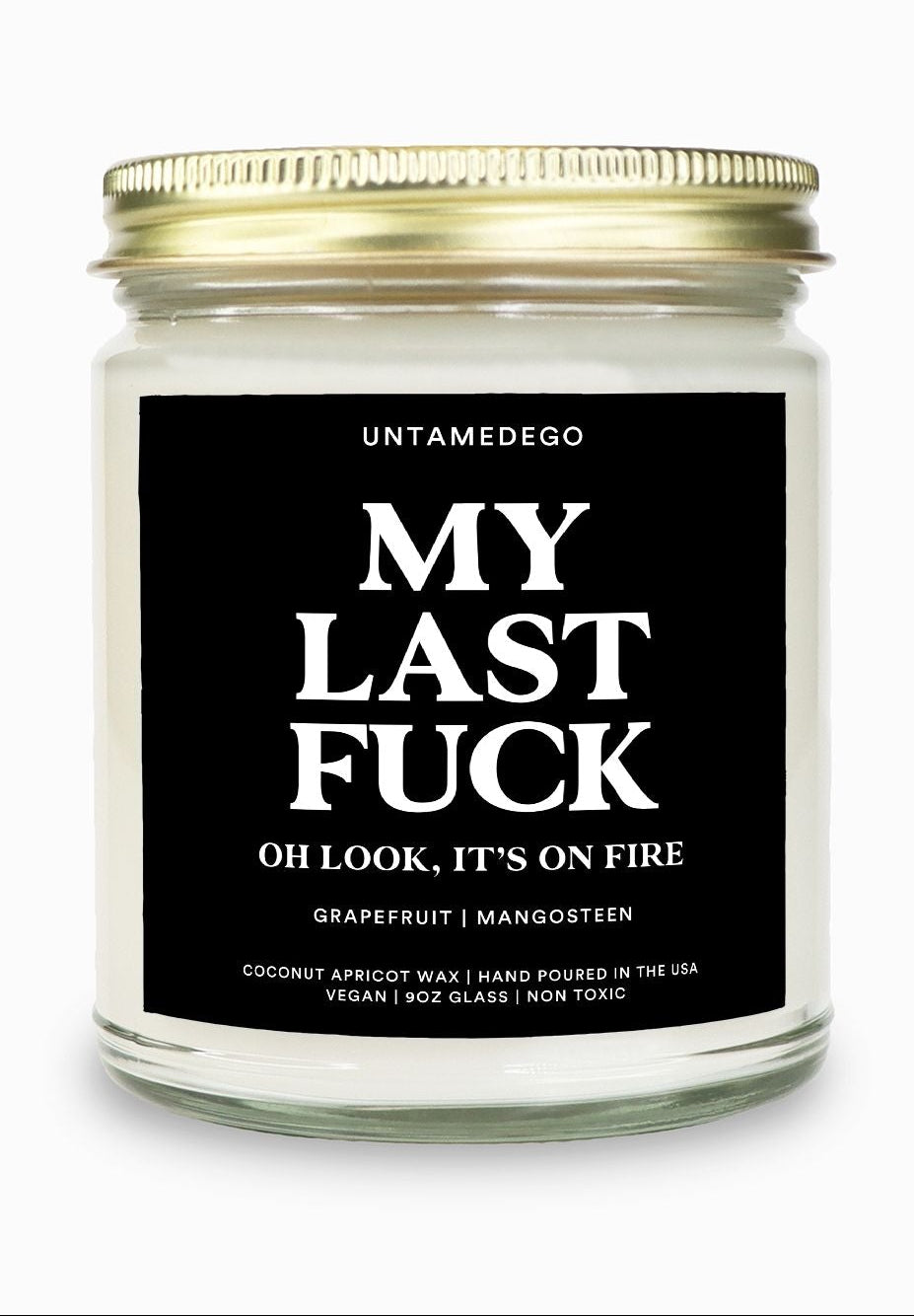 Candle with a black label on a white background