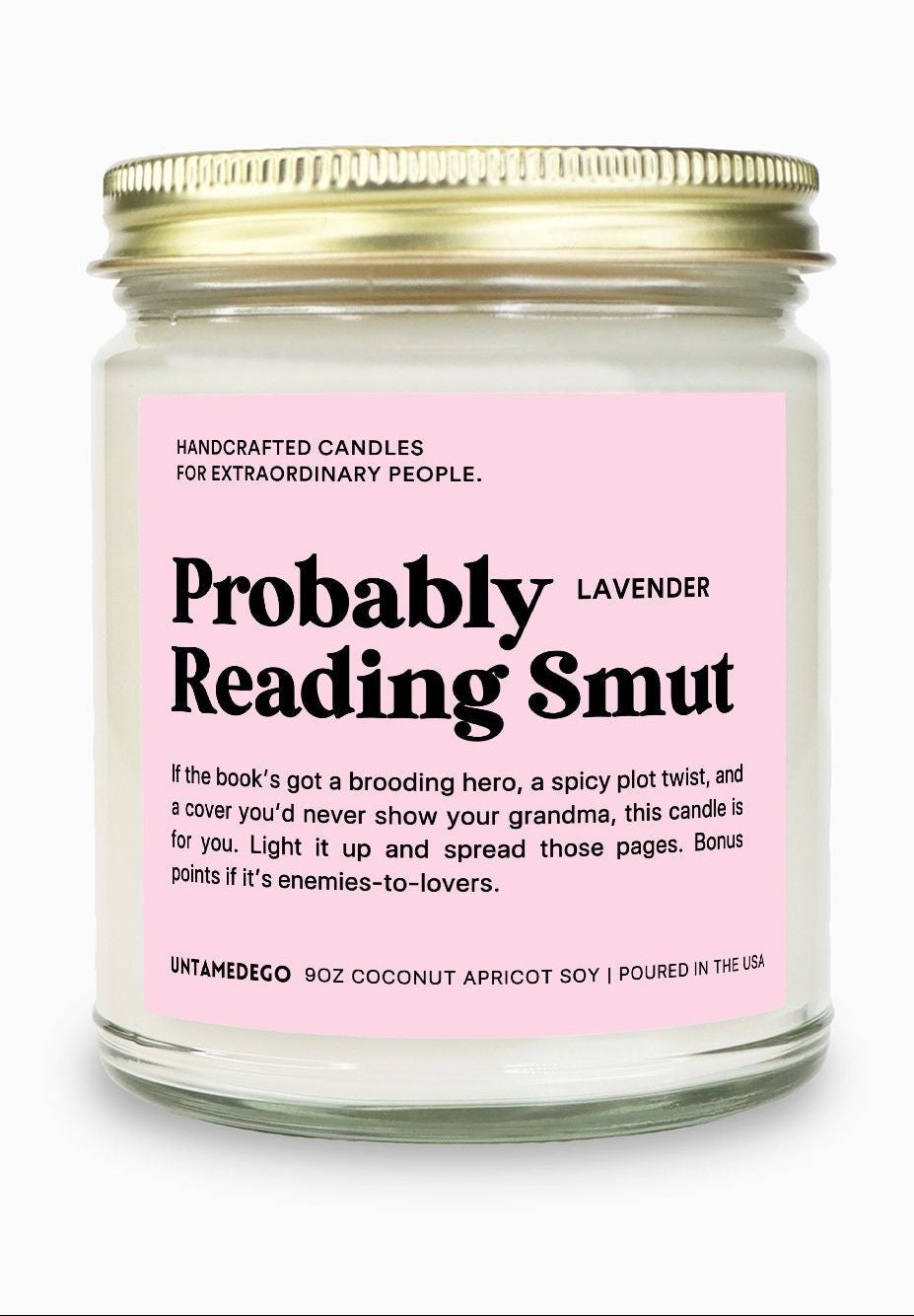 Candle with a pink label on a white background