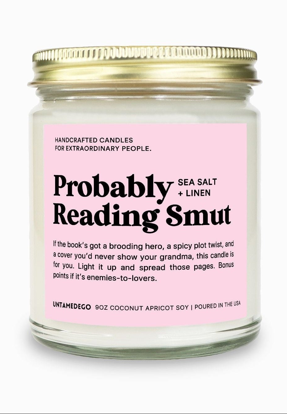 Candle with pink label on a white background