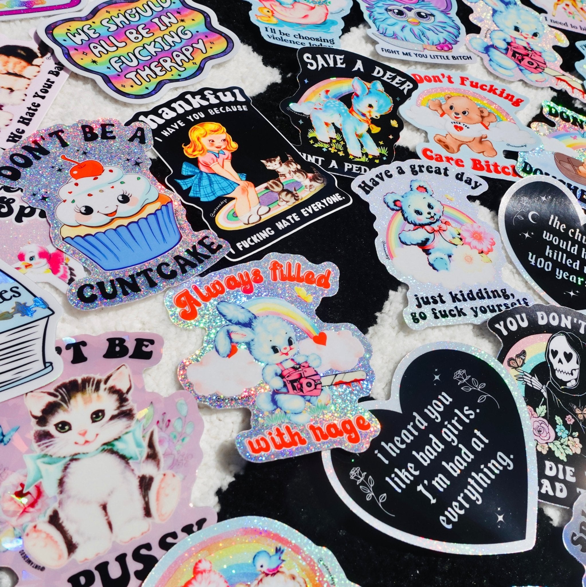 Always Filled with Rage Waterproof Vinyl Sticker – Holographic Funny Bunny Chainsaw Decal - UntamedEgo LLC.