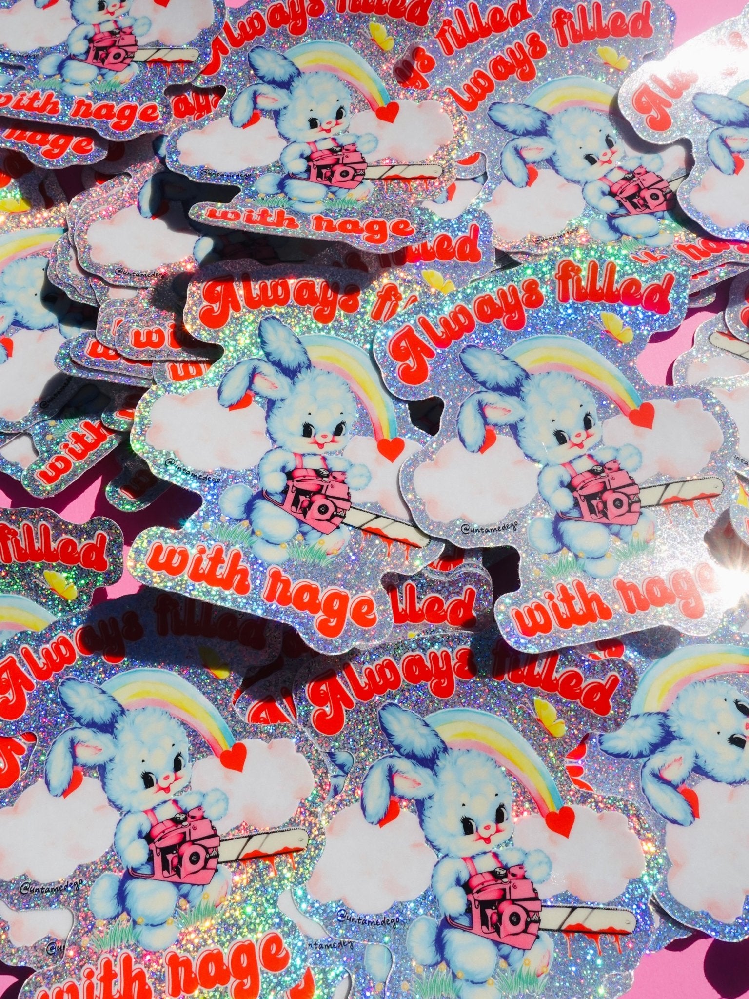 Always Filled with Rage Waterproof Vinyl Sticker – Holographic Funny Bunny Chainsaw Decal - UntamedEgo LLC.