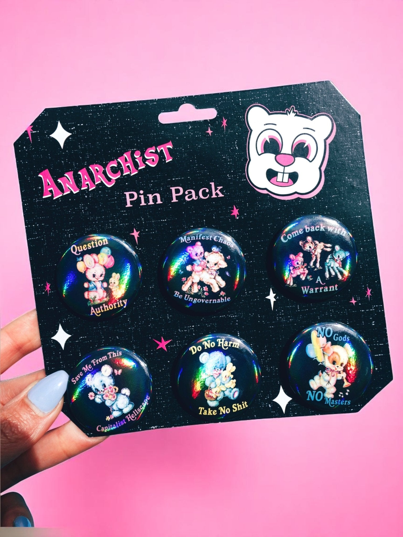 Anarchist Pin Pack – Limited Drop - Holographic Pastel Buttons Pin pack (Set of 6) - UntamedEgo LLC.