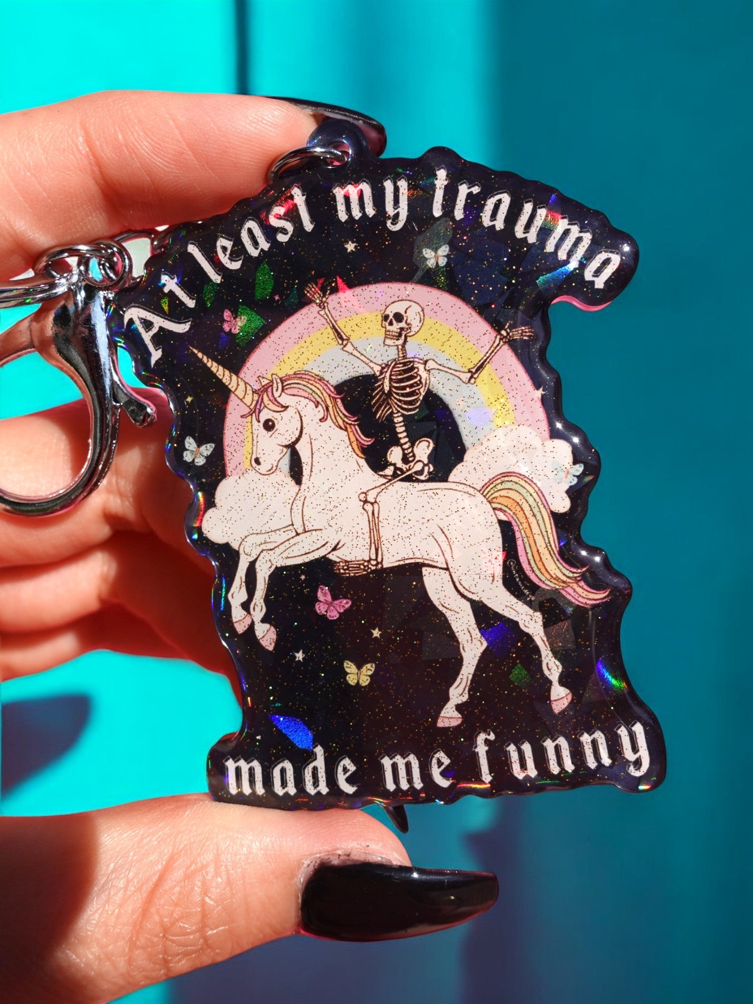 At Least My Trauma Made Me Funny Holographic Keychain - UntamedEgo LLC.