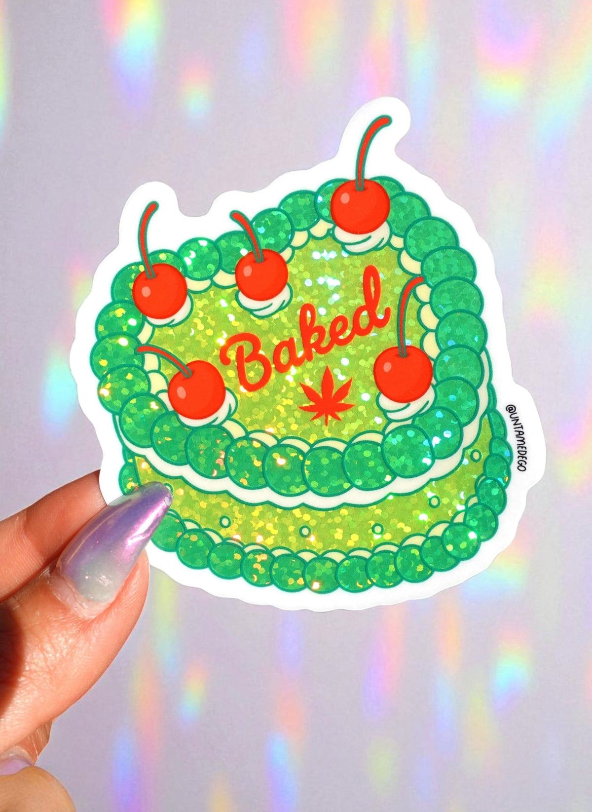 Baked Glitter Cake Sticker – Funny Weed Cherry Vinyl Sticker - UntamedEgo LLC.