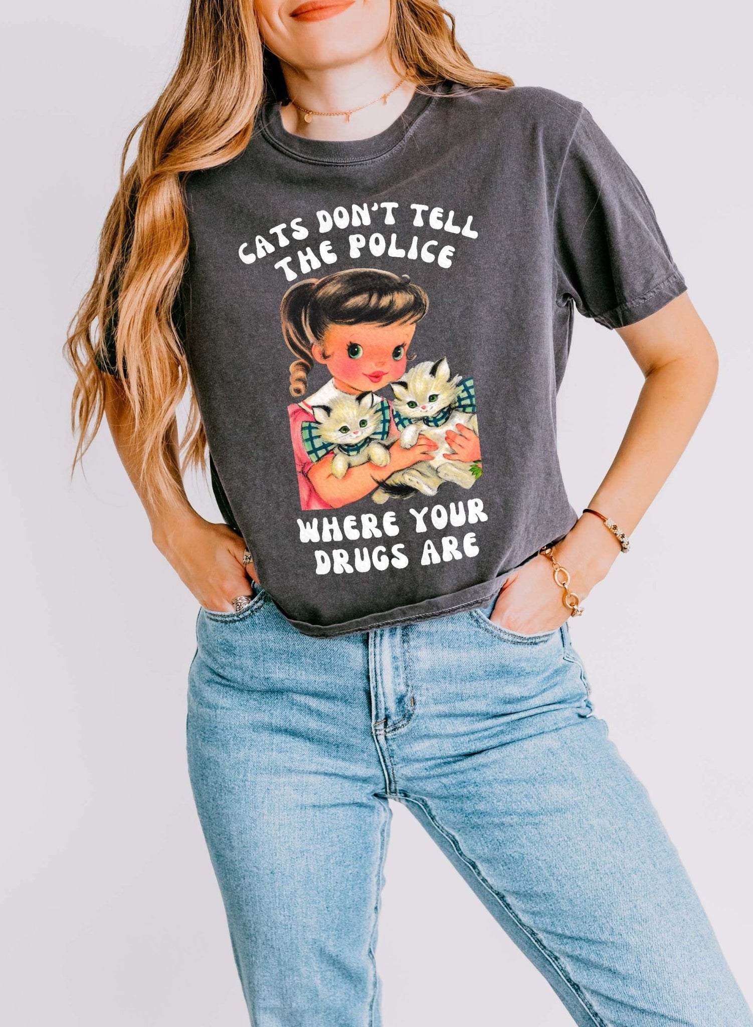 Cats Don't Tell The Police Where Your Drugs Are Women's Boxy Tee - UntamedEgo LLC.