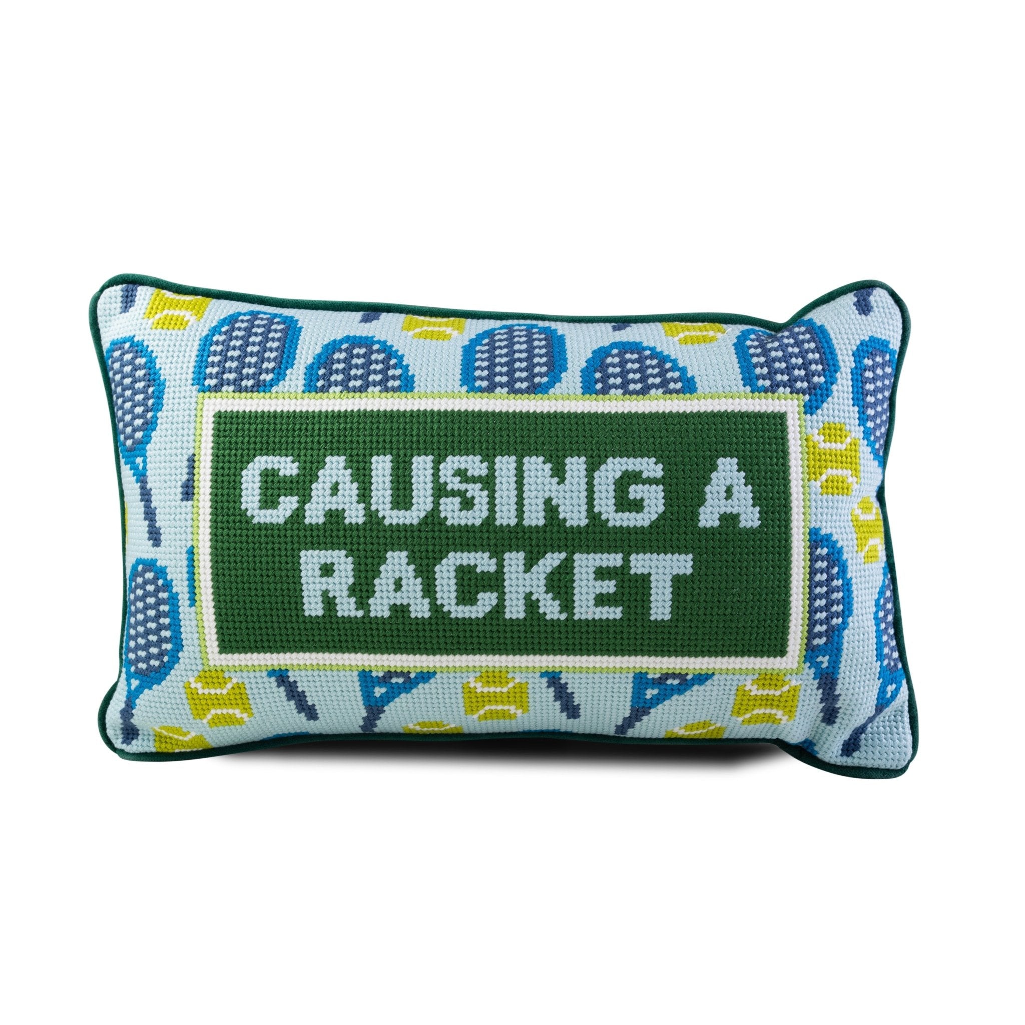 Causing A Racket Needlepoint Pillow - UntamedEgo LLC.