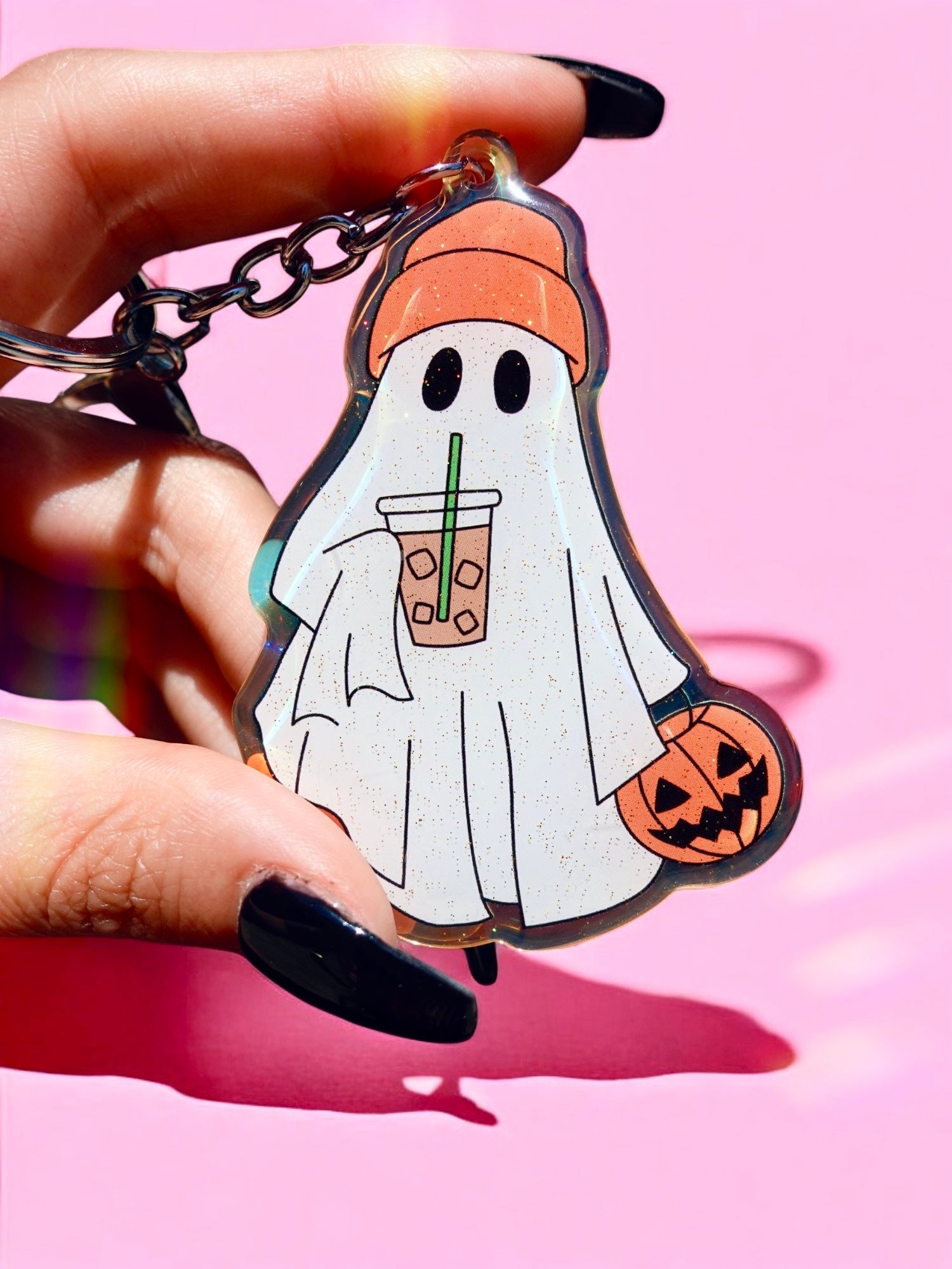 Coffee Ghosty Rainbow iridescent Keychain - UntamedEgo LLC.