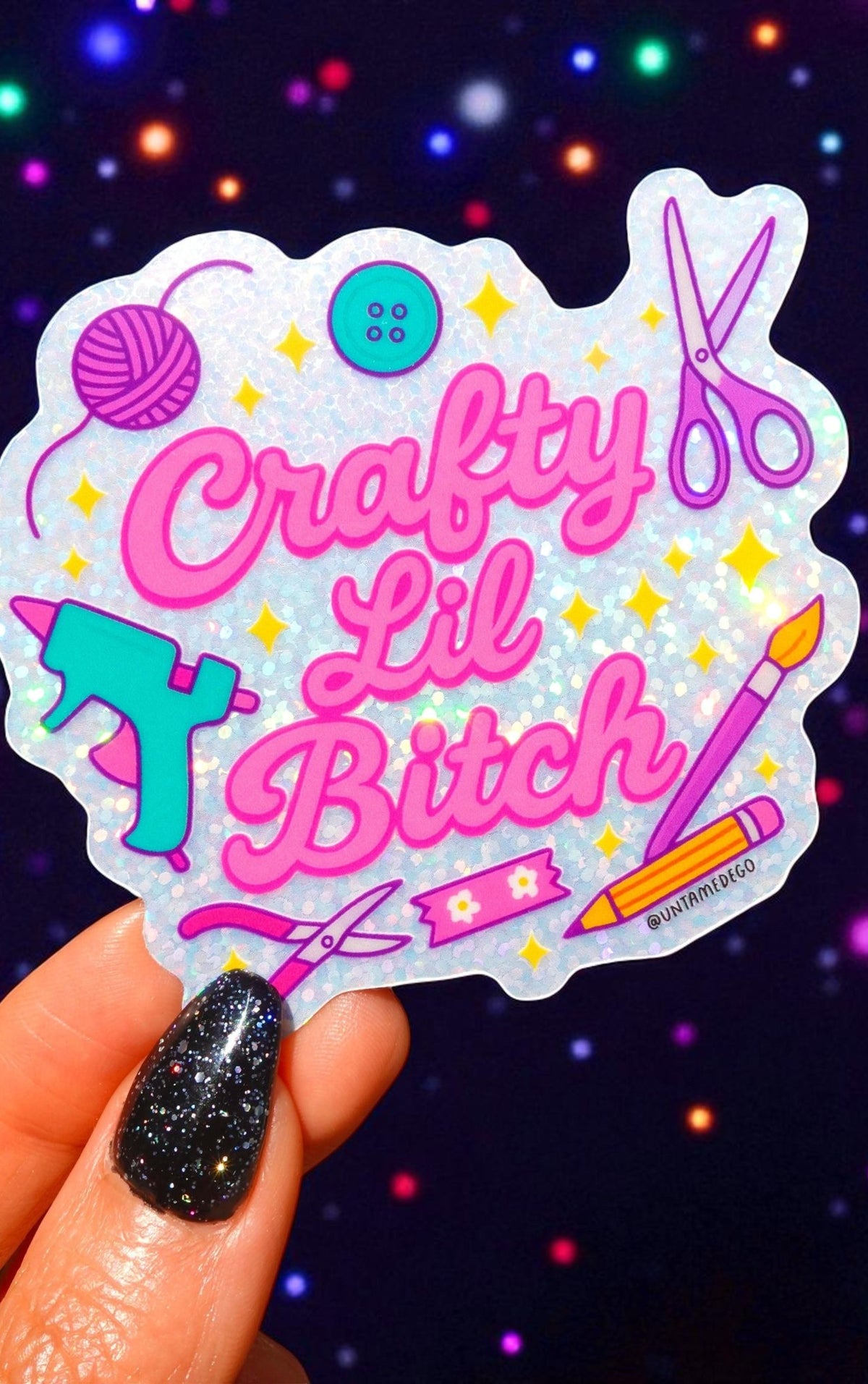 Crafty Lil Bitch - Glitter Holographic Vinyl Sticker - UntamedEgo LLC.