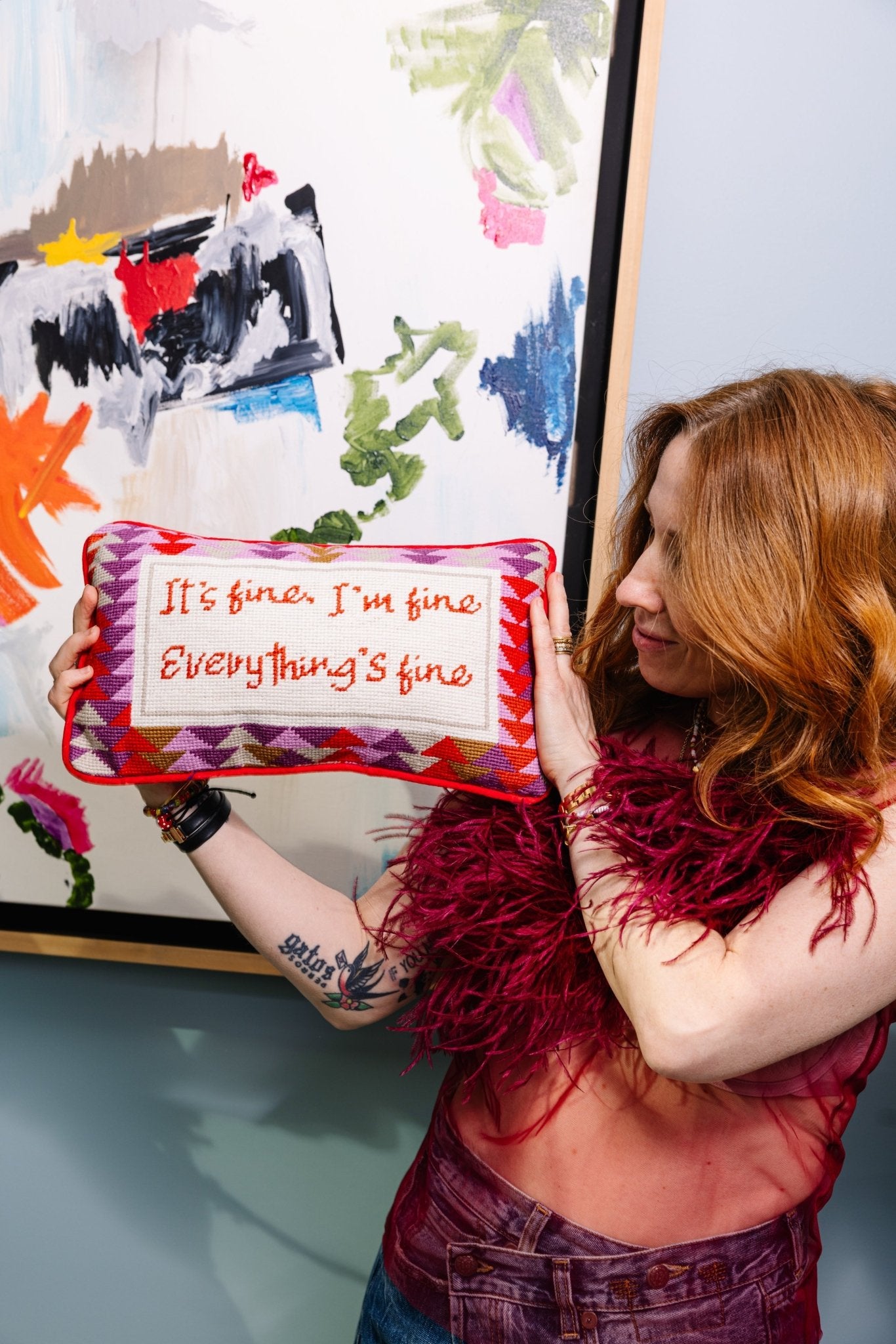 Everything's Fine Needlepoint Pillow - UntamedEgo LLC.