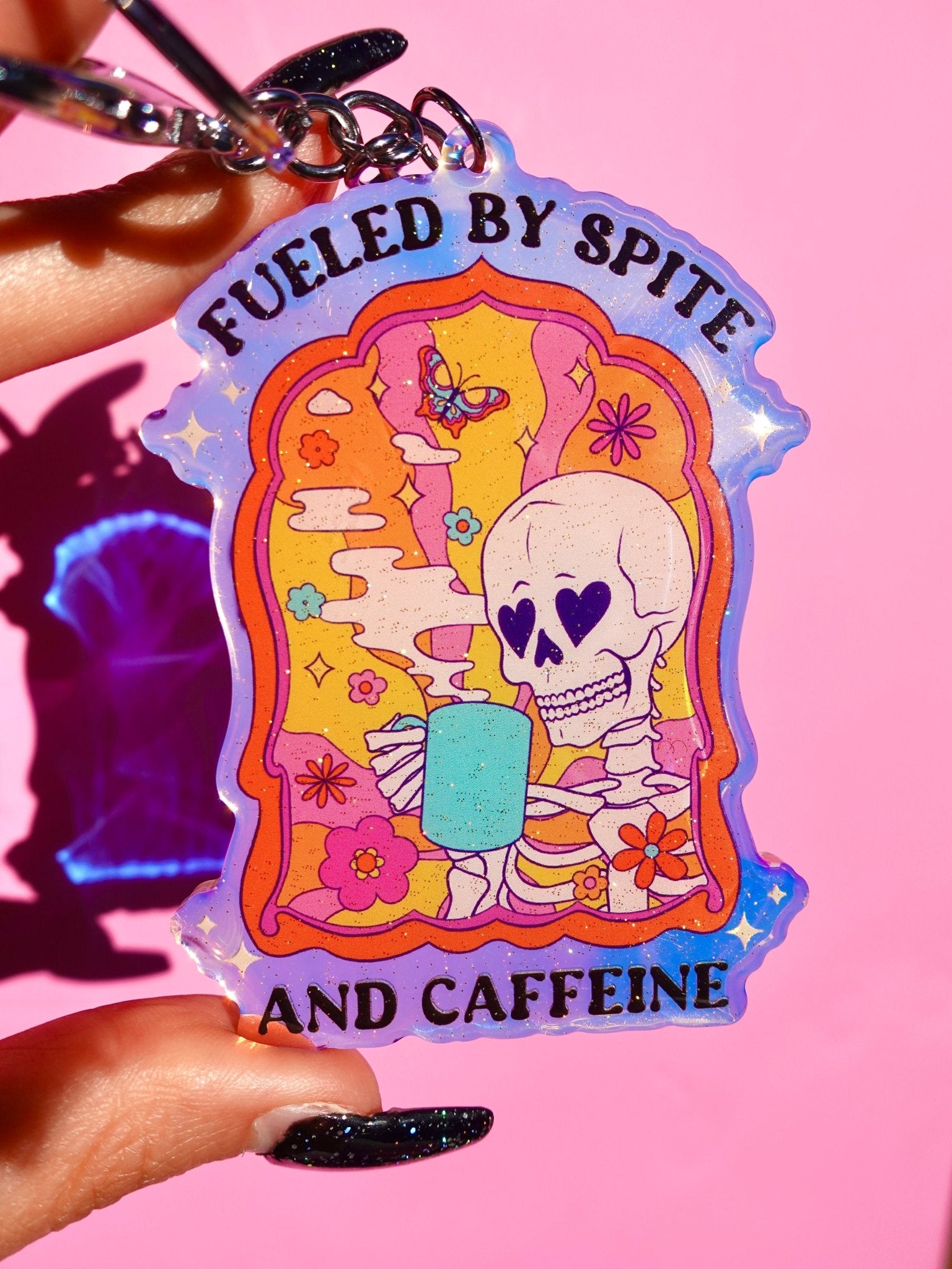 Fueled By Spite And Caffeine Rainbow Keychain - UntamedEgo LLC.
