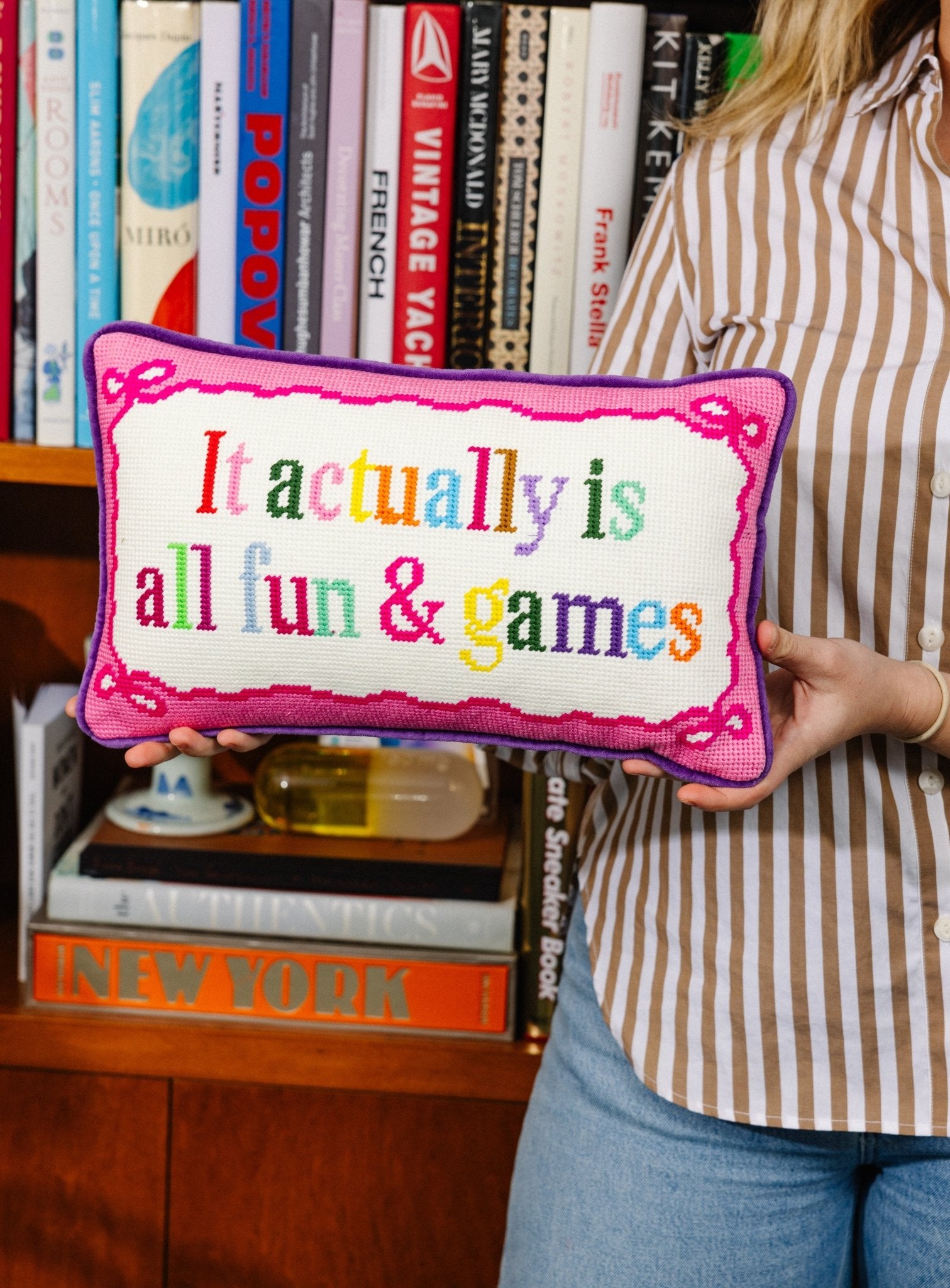 Fun And Games Needlepoint Pillow - UntamedEgo LLC.