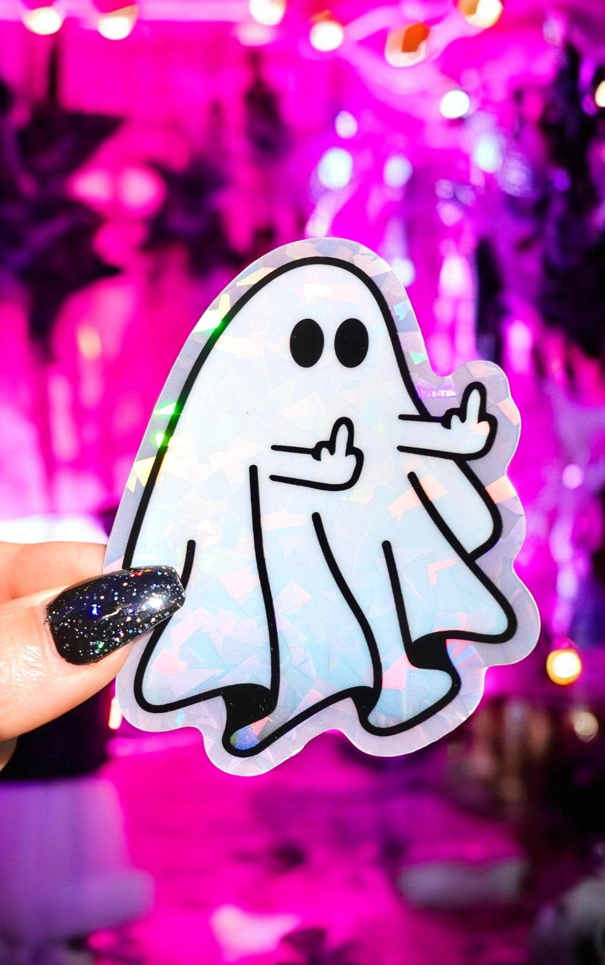 Funny Holographic Ghost Sticker – Middle Finger Halloween Vinyl Decal Sticker - UntamedEgo LLC.