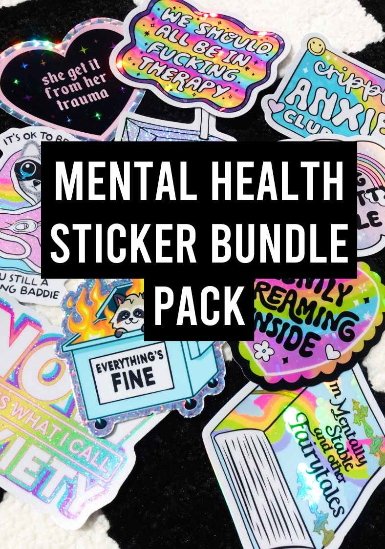 Funny Mental Health Sticker Pack – Holographic Waterproof Vinyl Decals – Discounted Bundle of Anxiety, Therapy & Trauma Humor - UntamedEgo LLC.