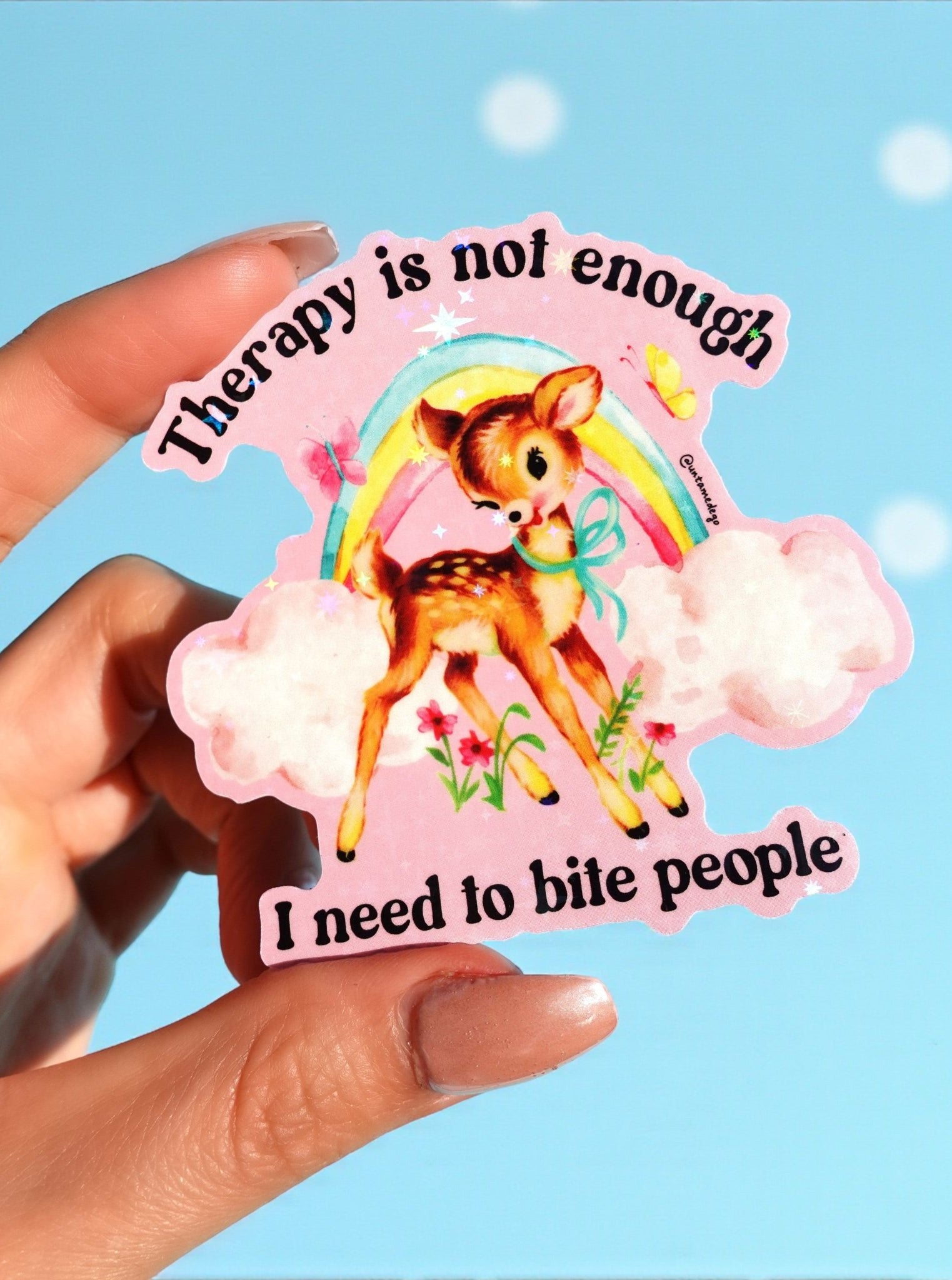 Funny Therapy Is Not Enough I Need To Bite People Sticker – Therapy Is Not Enough I Need To Bite People Vinyl Decal - UntamedEgo LLC.