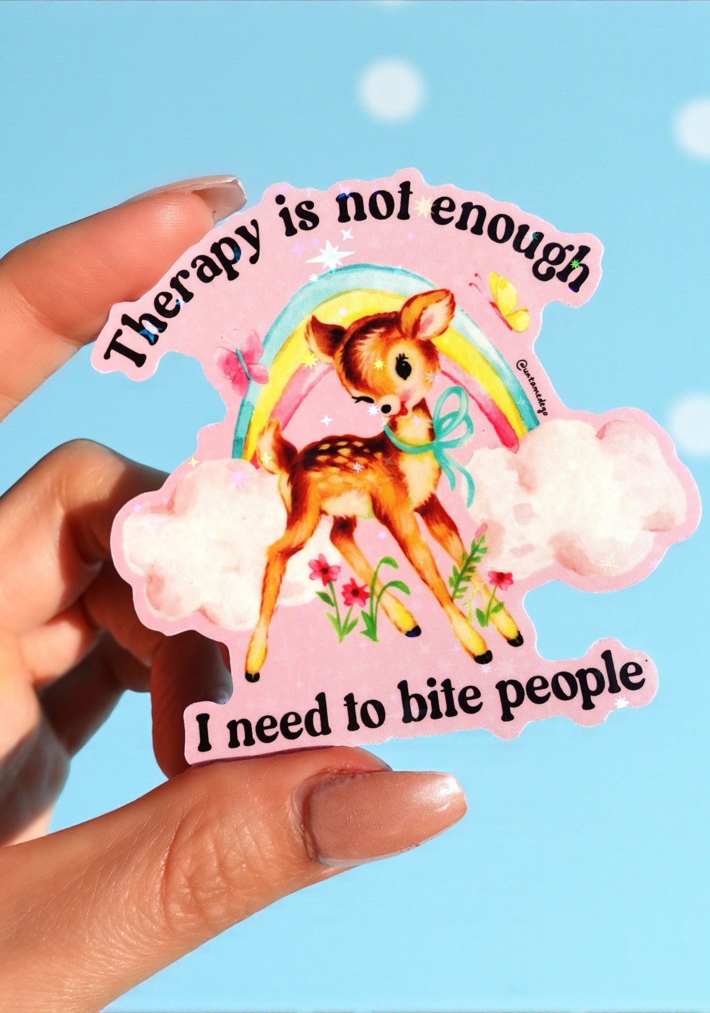 Funny Therapy Is Not Enough I Need To Bite People Sticker – Therapy Is Not Enough I Need To Bite People Vinyl Decal - UntamedEgo LLC.