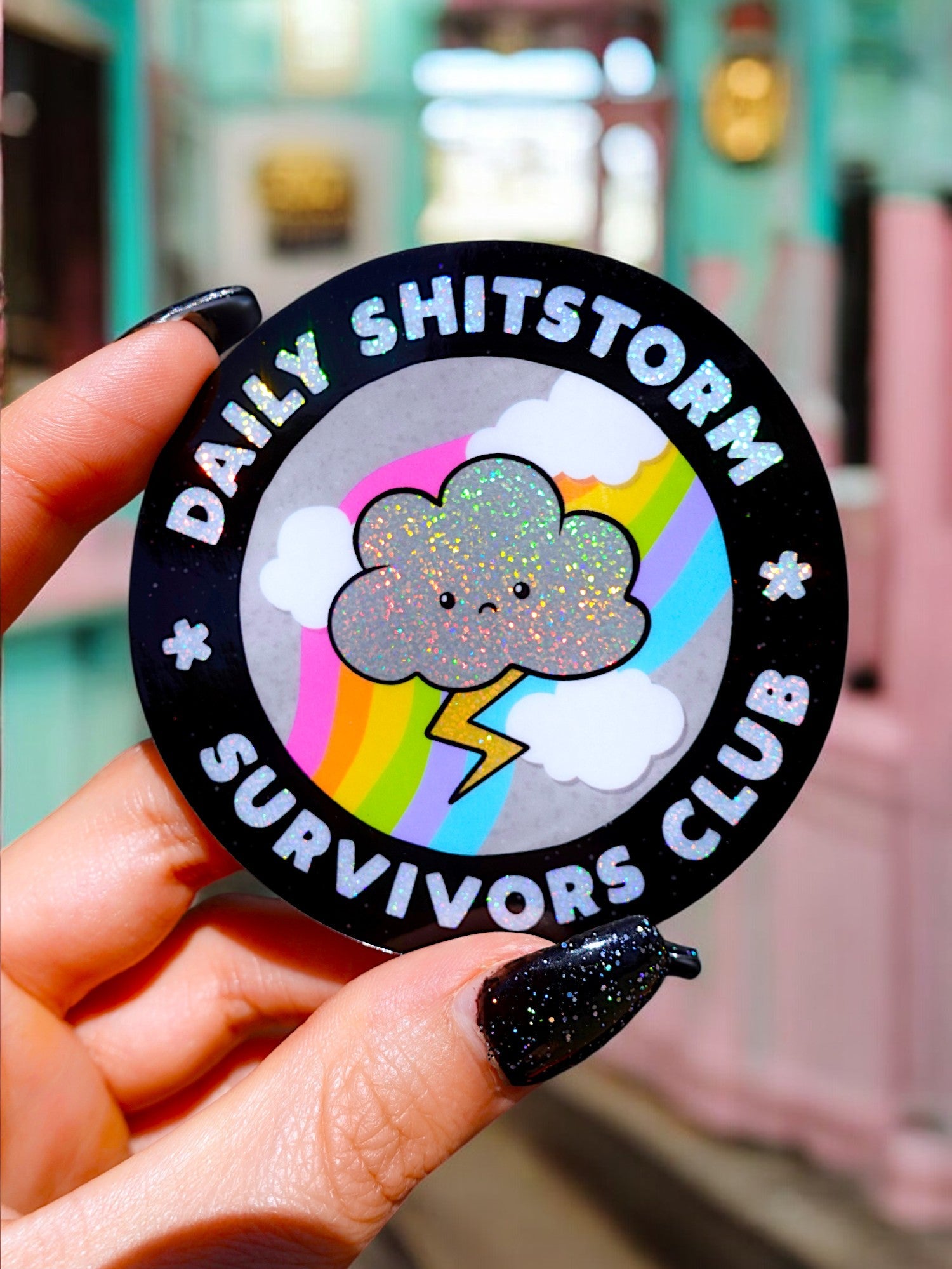 Funny Vinyl Sticker – Daily Shitstorm Survivors Club – Glitter Holographic Waterproof Sticker Decal - UntamedEgo LLC.