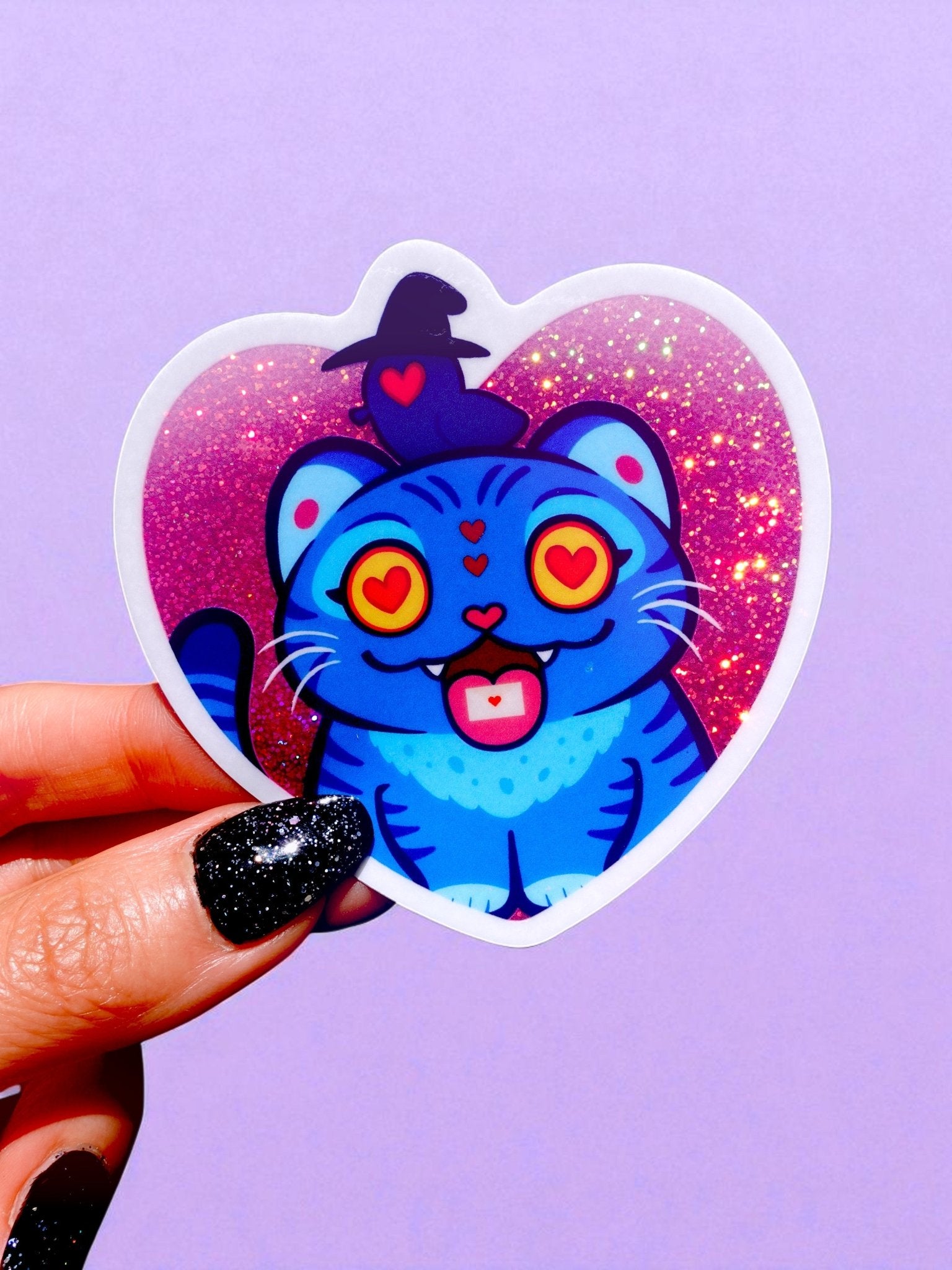 Funny Vinyl Sticker – Derpy Tiger - Demon Kitty – Glitter Holographic Sticker - UntamedEgo LLC.