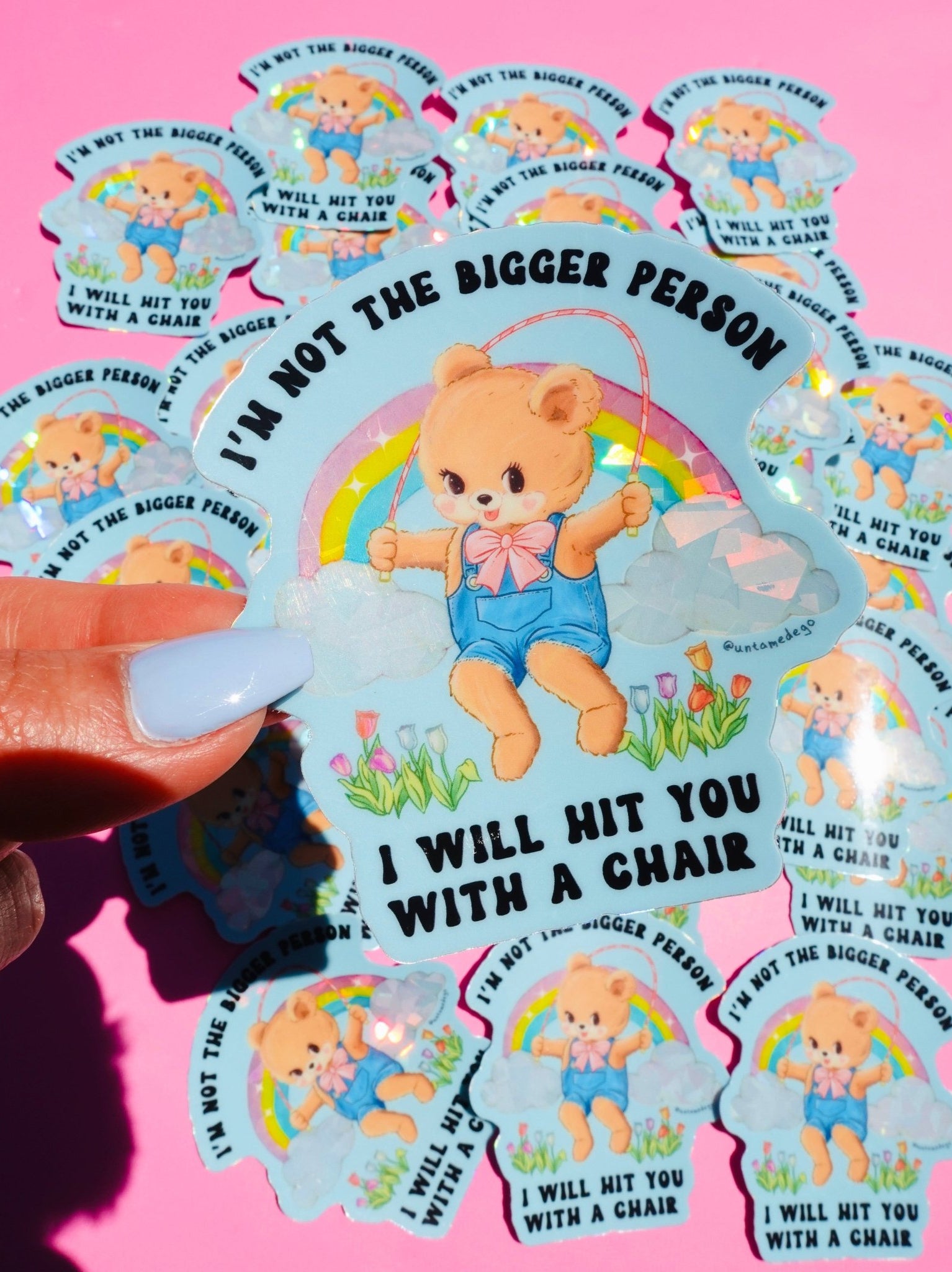 Funny Vinyl Sticker – Not the Bigger Person – Holographic Waterproof Bear Decal - UntamedEgo LLC.