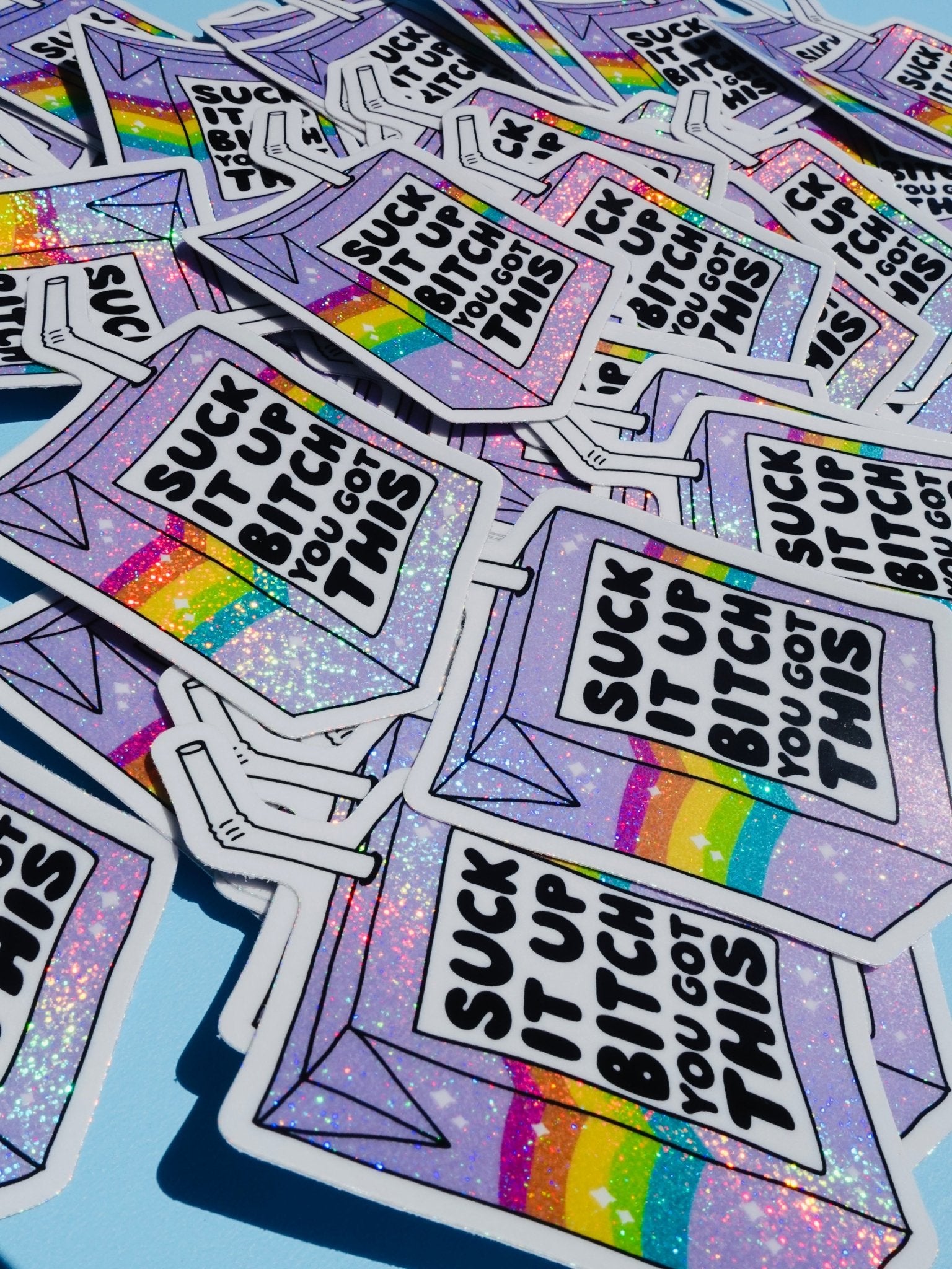 Funny Vinyl Sticker – Suck It Up B*tch You Got This – Holographic Rainbow Juice Box Decal - UntamedEgo LLC.