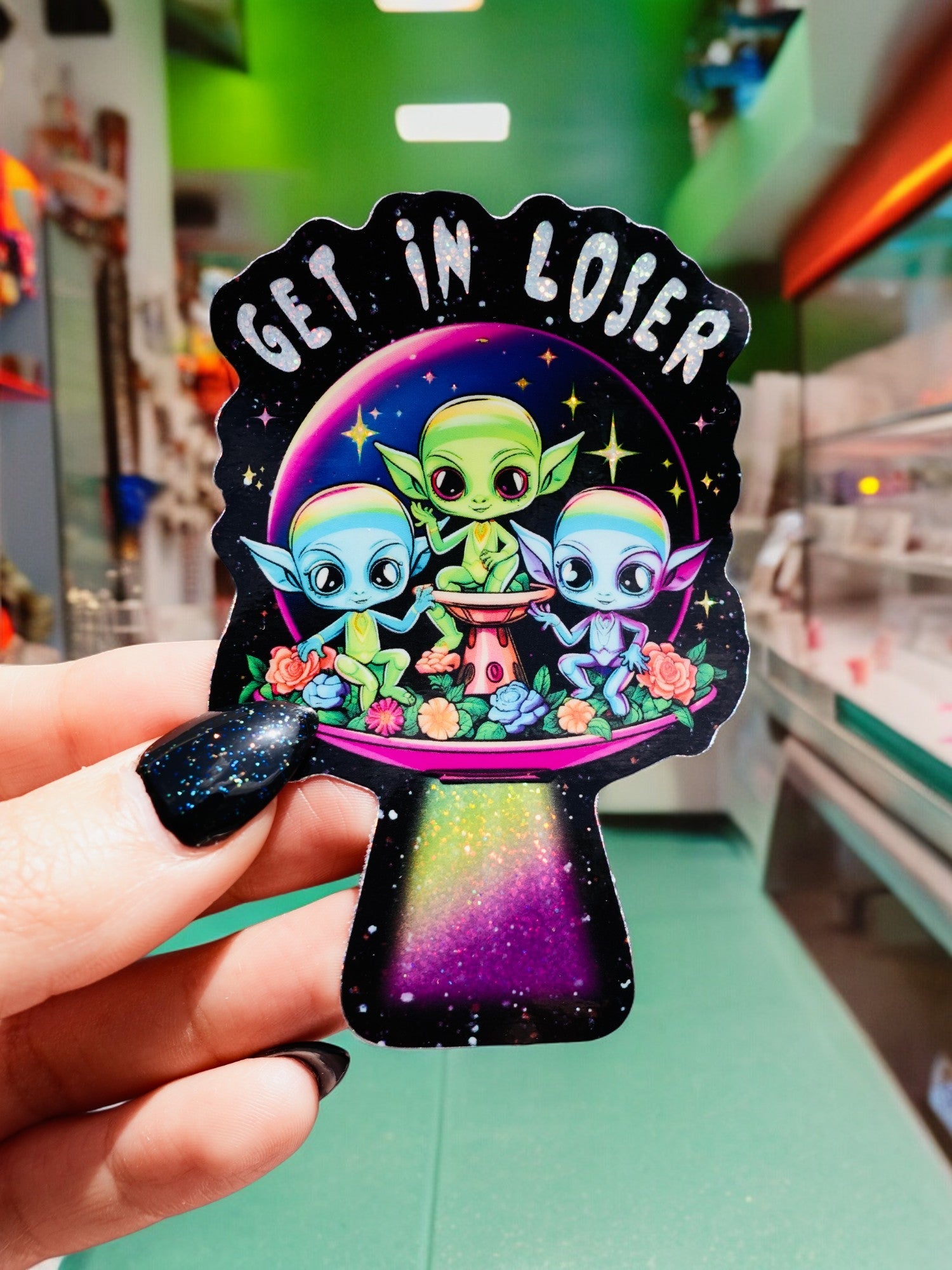 Get In Loser Space Aliens UFO Sticker - UntamedEgo LLC.