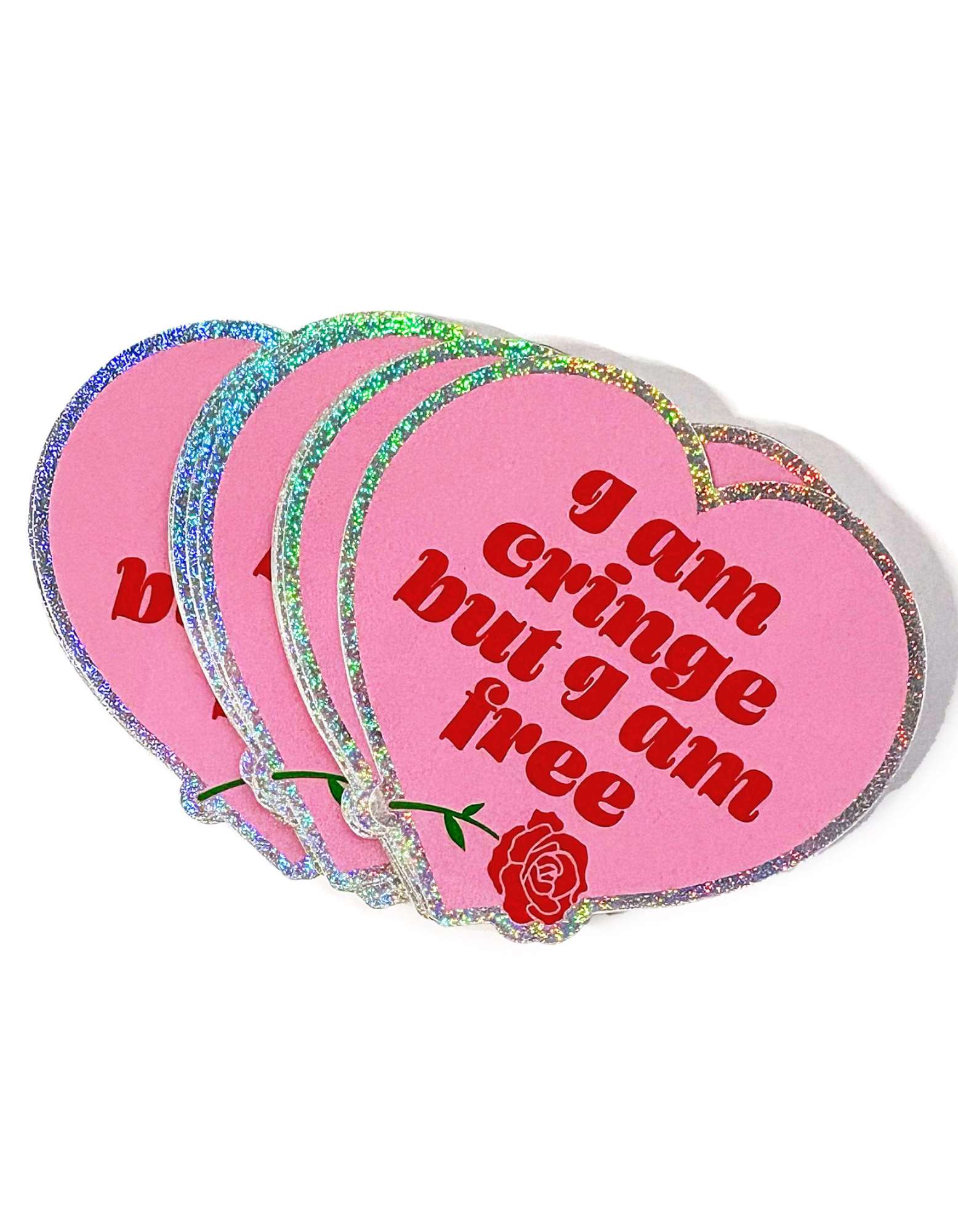 Holographic Glitter Heart Sticker – I Am Cringe But I Am Free Vinyl Sticker - UntamedEgo LLC.