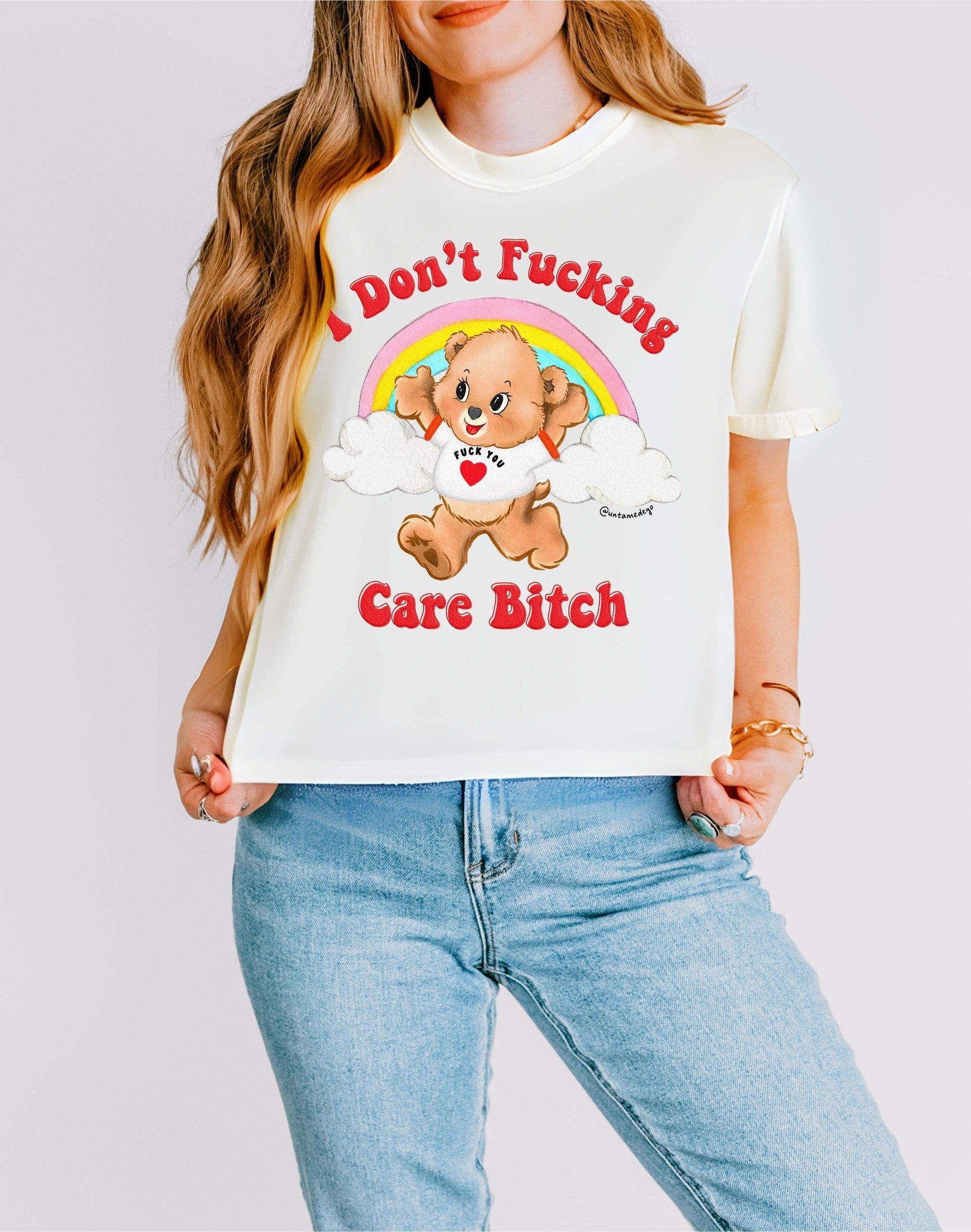 I Don't Fucking Care Bitch Lolly The Bear Cropped Boxy Tee - UntamedEgo LLC.