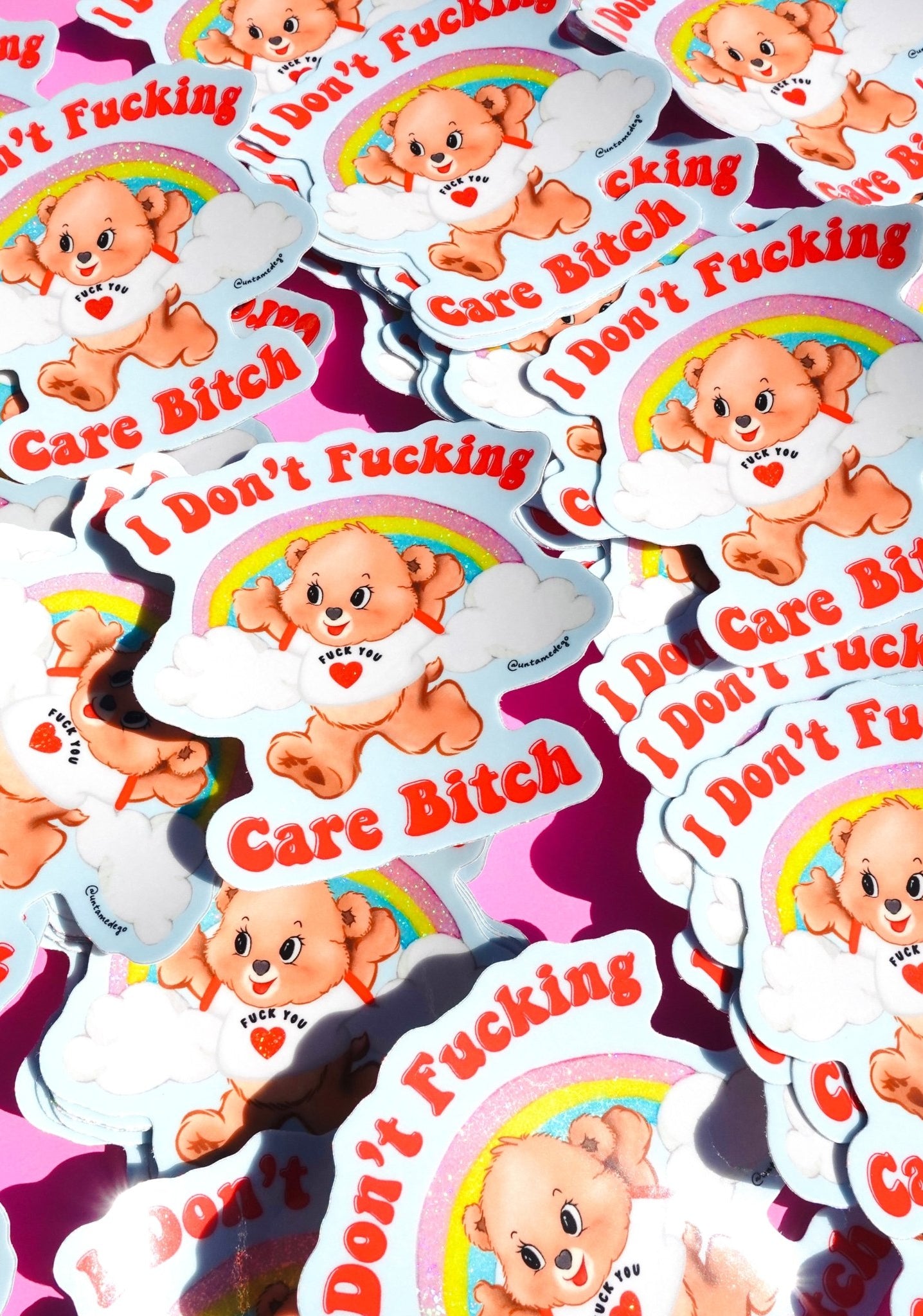 I Don’t Fucking Care – Retro Bear Glitter Vinyl Sticker - UntamedEgo LLC.