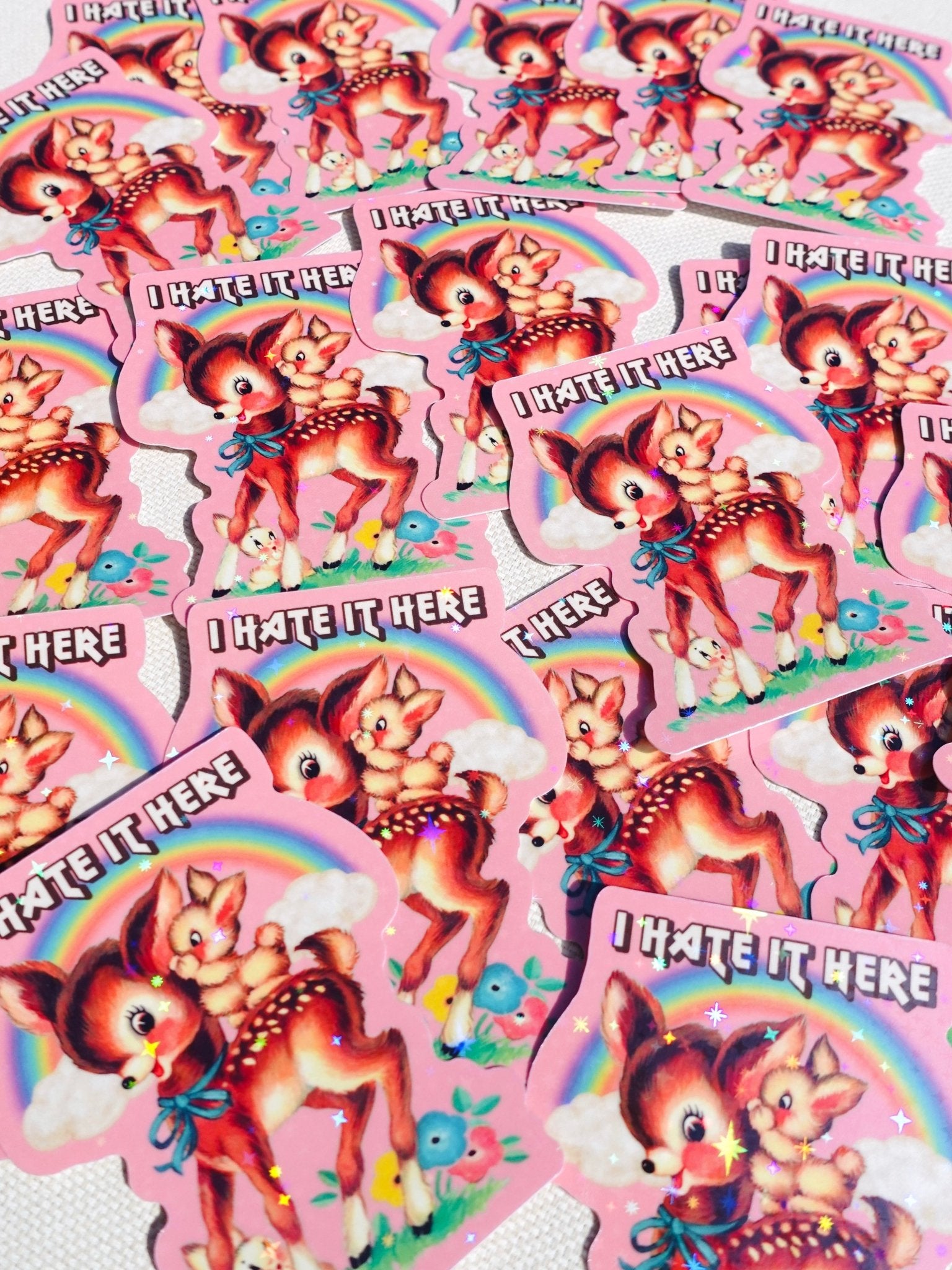 I Hate It Here Sticker – Funny Retro Glitter Vinyl Sticker - UntamedEgo LLC.