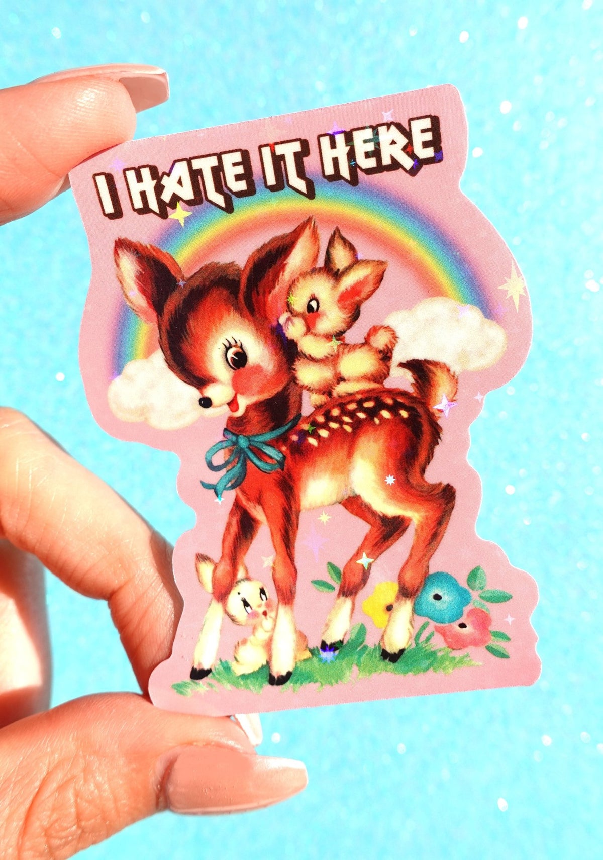 I Hate It Here Sticker – Funny Retro Glitter Vinyl Sticker - UntamedEgo LLC.