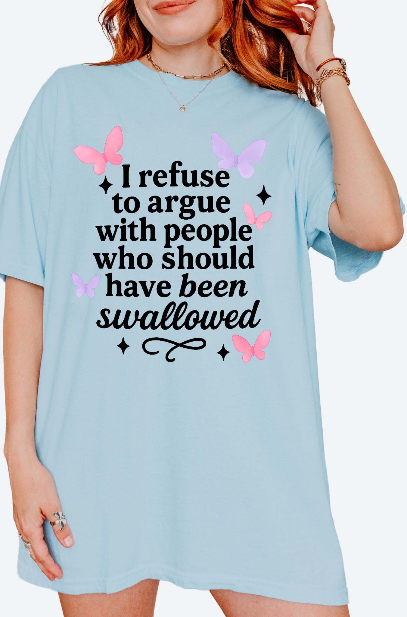 Funny sarcastic t-shirt with bold text about refusing to argue and humorous rude statement design