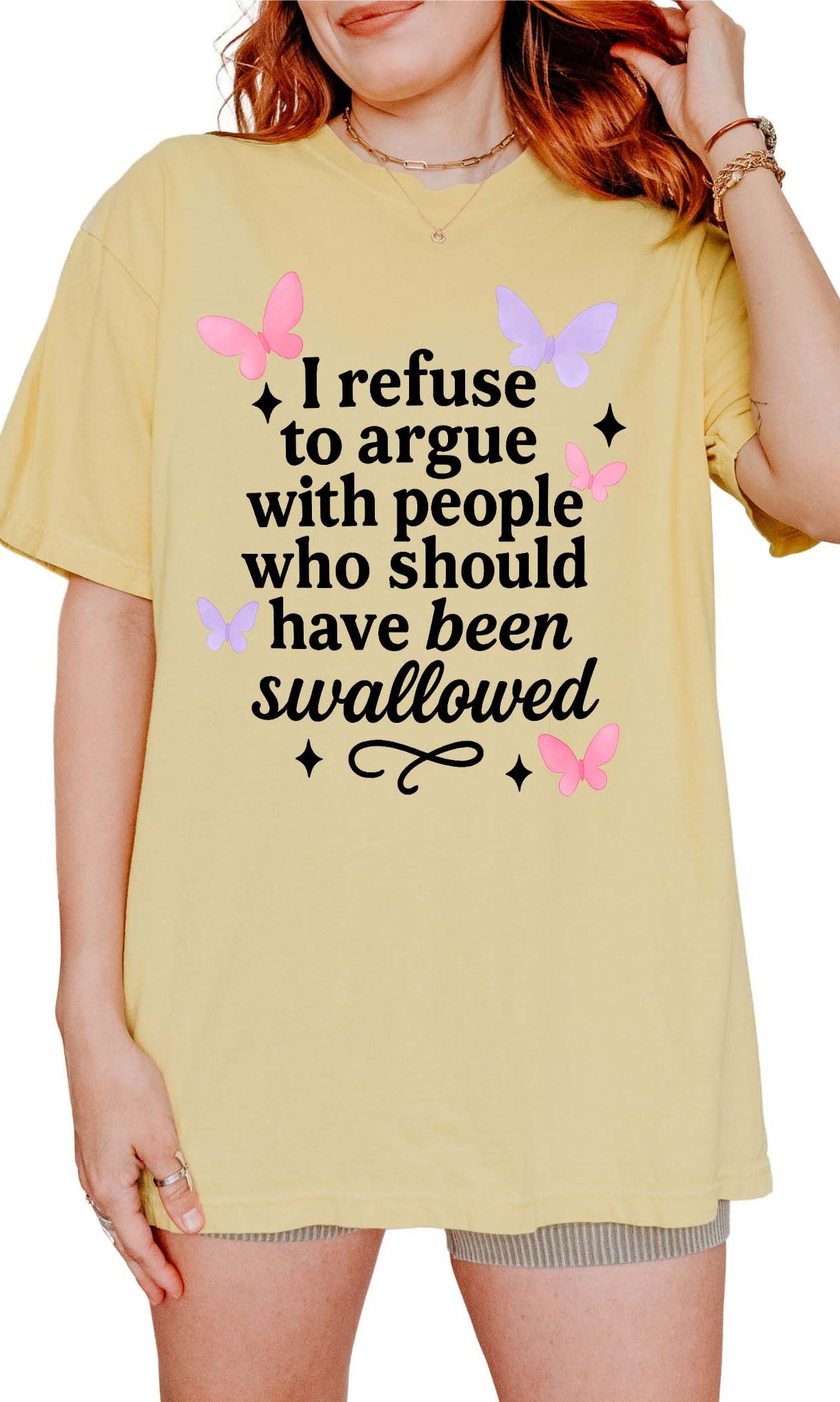 Funny sarcastic t-shirt with bold text about refusing to argue and humorous rude statement design