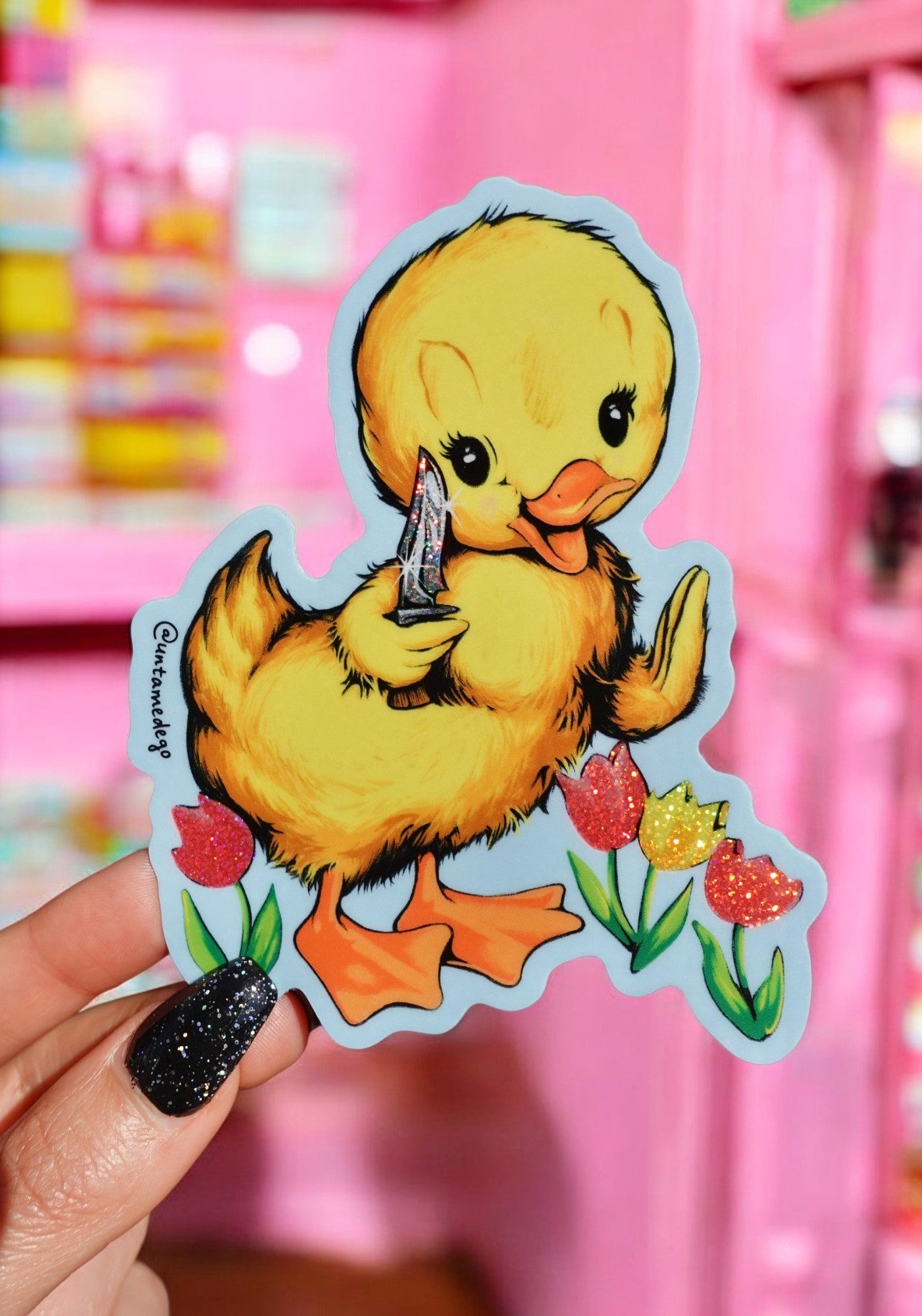 Knife Ducky – Funny Retro Duck Glitter Vinyl Sticker - UntamedEgo LLC.