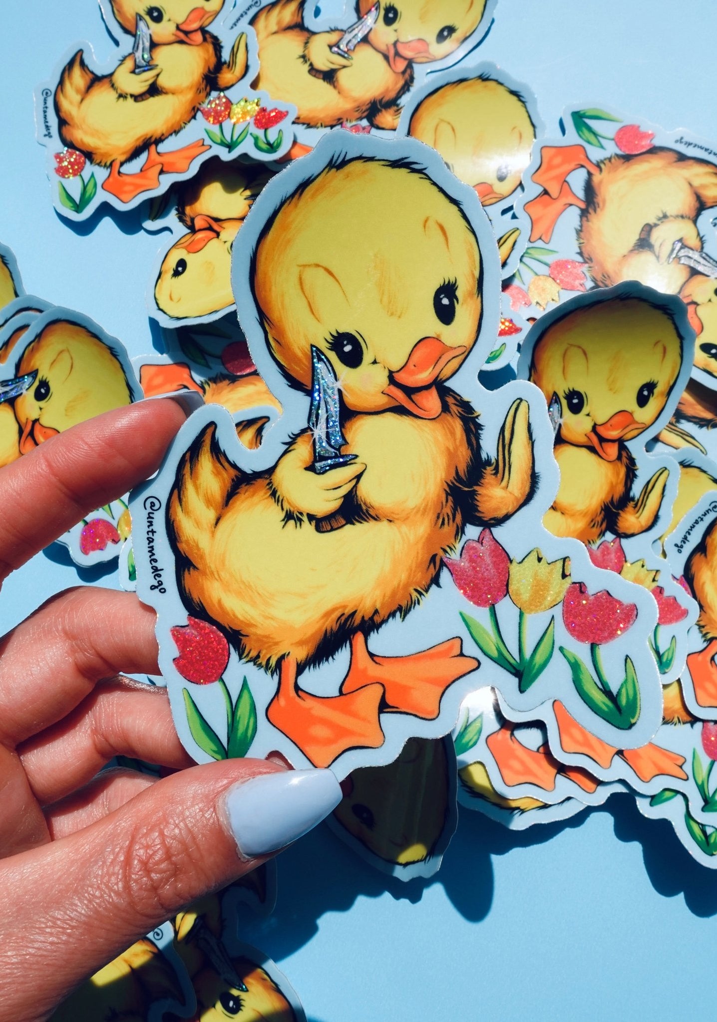 Knife Ducky – Funny Retro Duck Glitter Vinyl Sticker - UntamedEgo LLC.