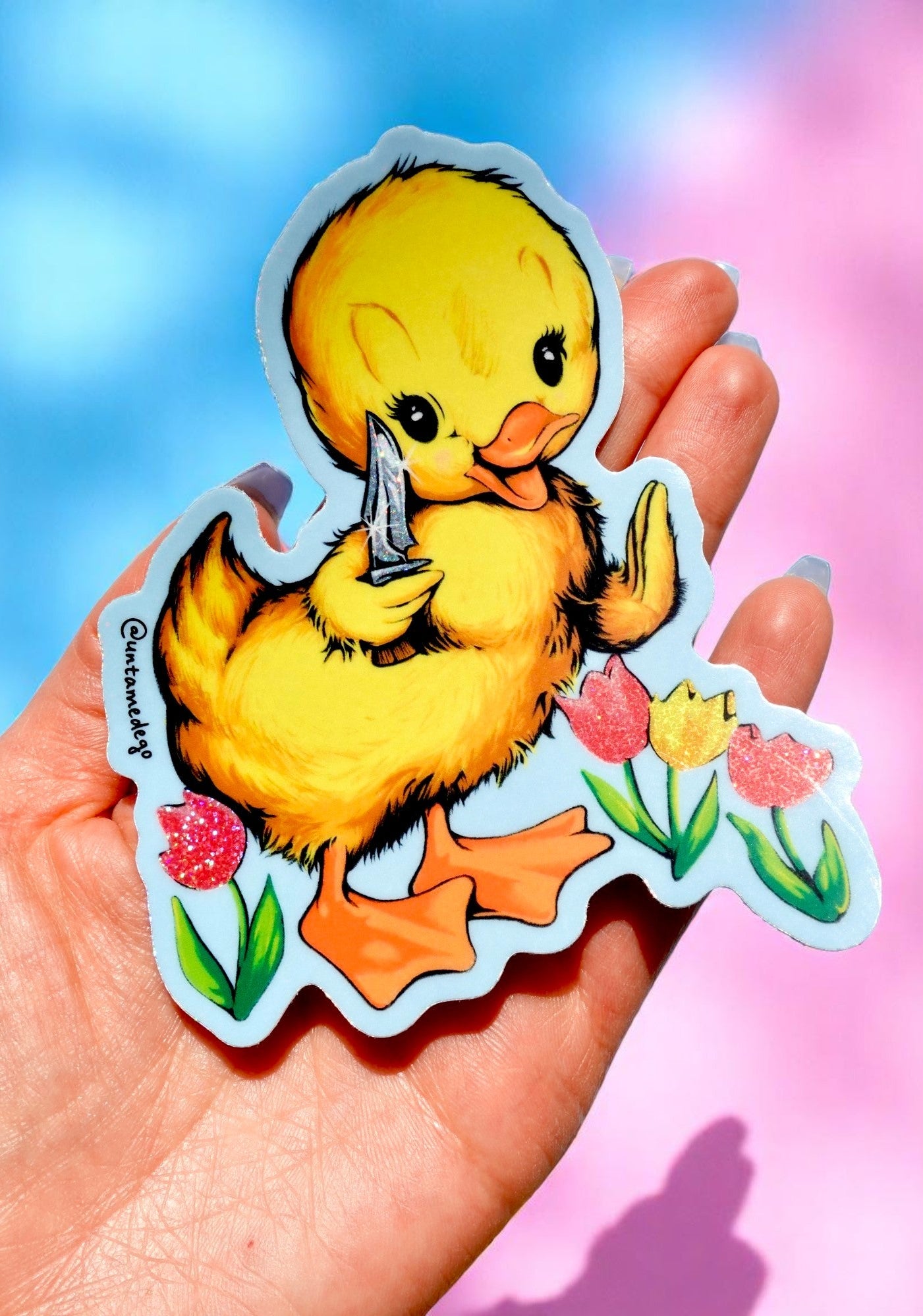 Knife Ducky – Funny Retro Duck Glitter Vinyl Sticker - UntamedEgo LLC.