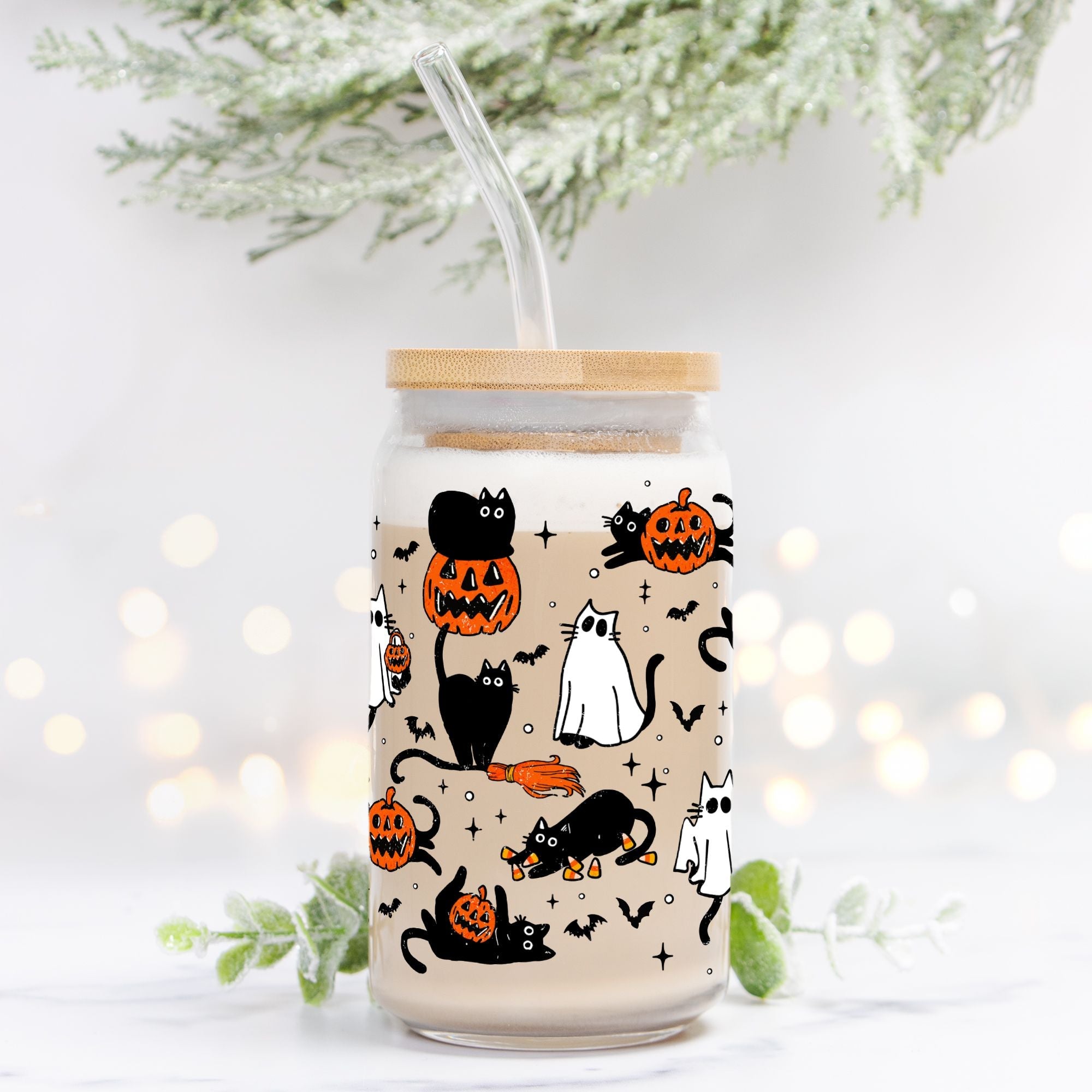 Pumpkin Kitty Halloween Glass Can Tumbler - UntamedEgo LLC.