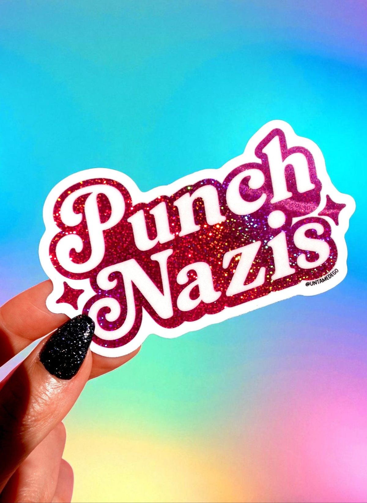 Punch Nazis Sticker – Holographic Glitter Vinyl Sticker - UntamedEgo LLC.