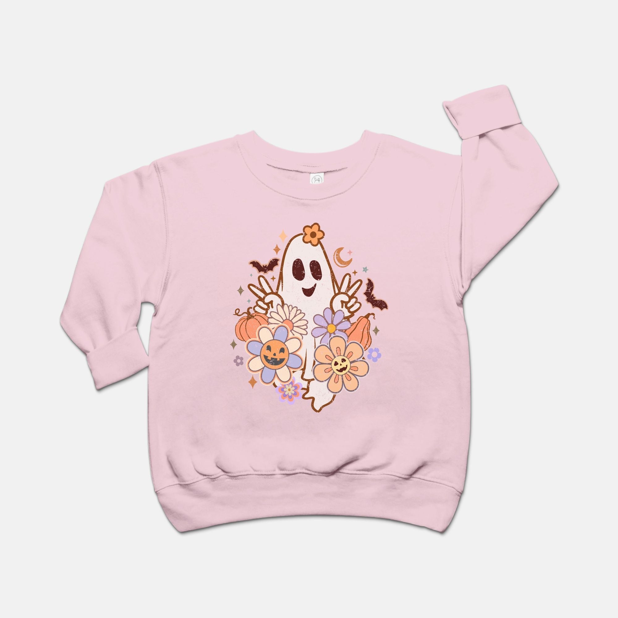 Retro Spooky Ghost Toddler Crew Neck Sweatshirt - UntamedEgo LLC.