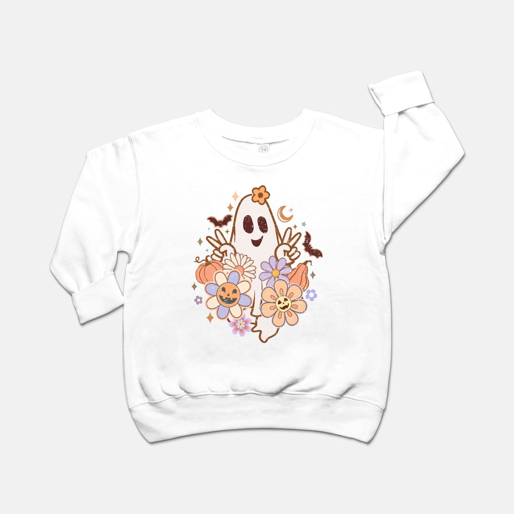 Retro Spooky Ghost Toddler Crew Neck Sweatshirt - UntamedEgo LLC.
