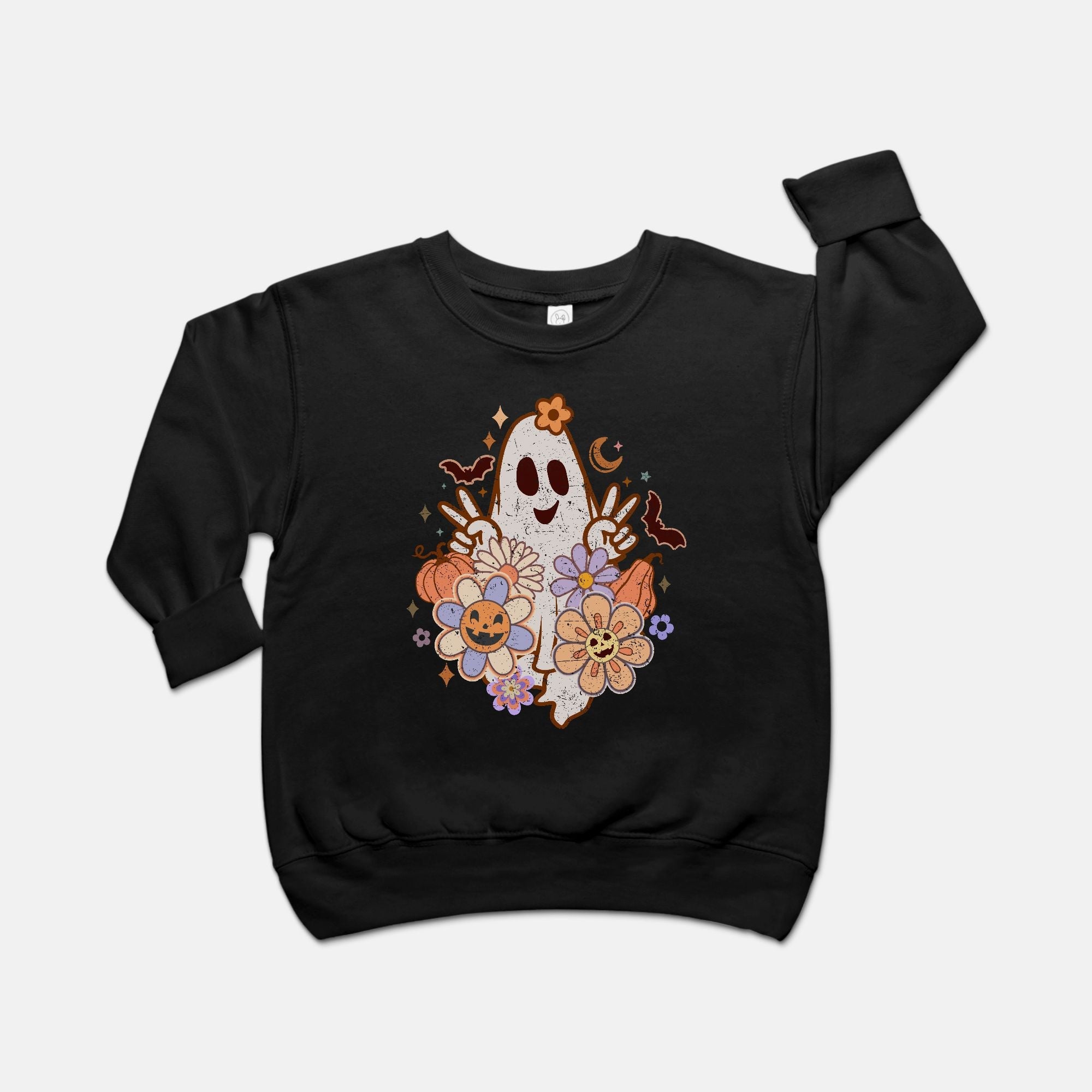 Retro Spooky Ghost Toddler Crew Neck Sweatshirt - UntamedEgo LLC.