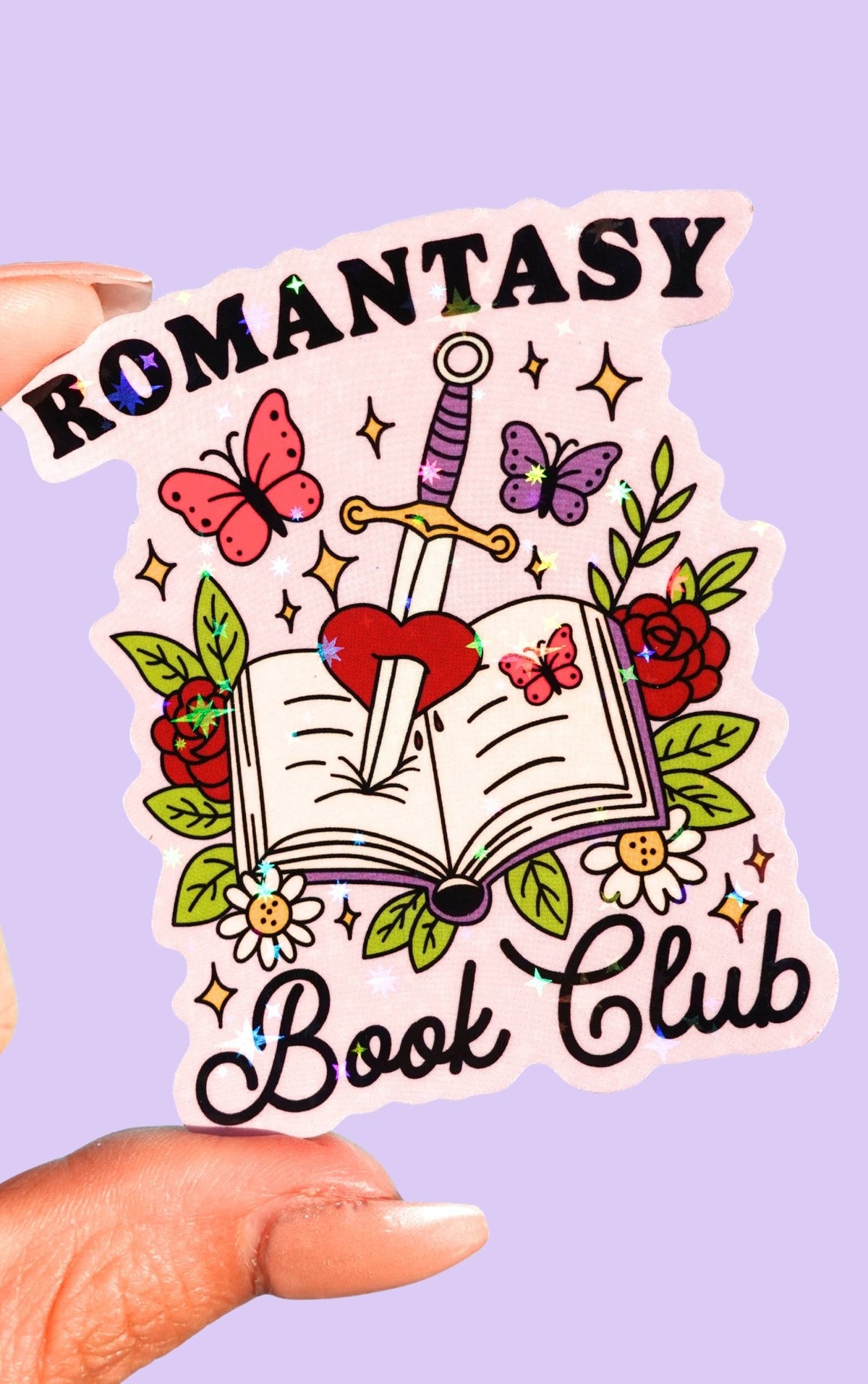 Romantasy Book Club Sticker – Holographic Fantasy Romance Bookish Vinyl Sticker - UntamedEgo LLC.