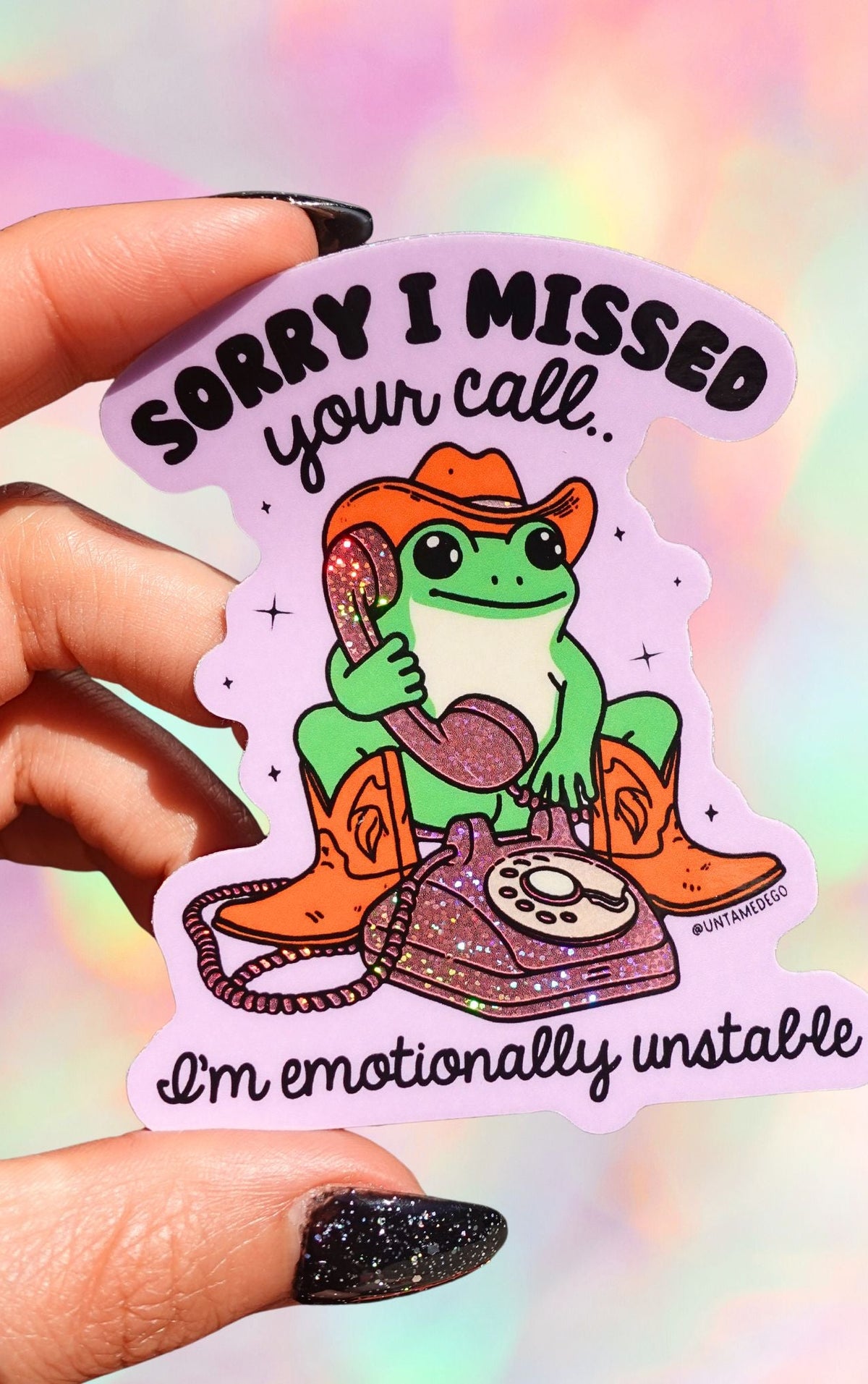 Sorry I Missed Your Call – Cowboy Frog Glitter Vinyl Sticker - UntamedEgo LLC.
