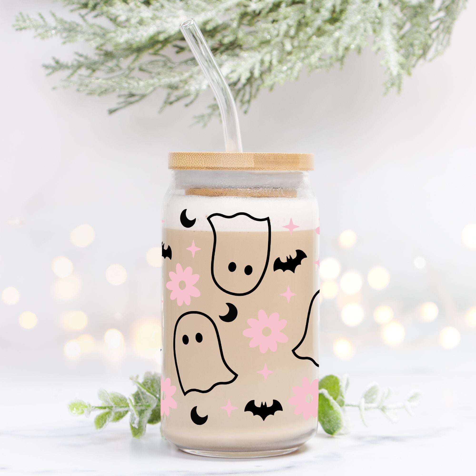 Spooky Flower Ghost Halloween Glass Can Tumbler - UntamedEgo LLC.