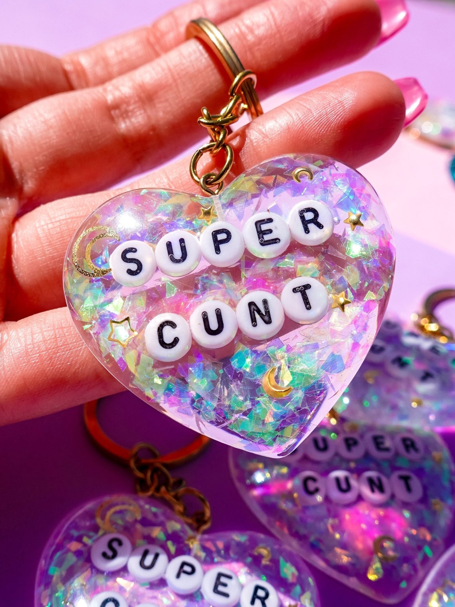 Super Cunt Glitter Moon Keychain - UntamedEgo LLC.
