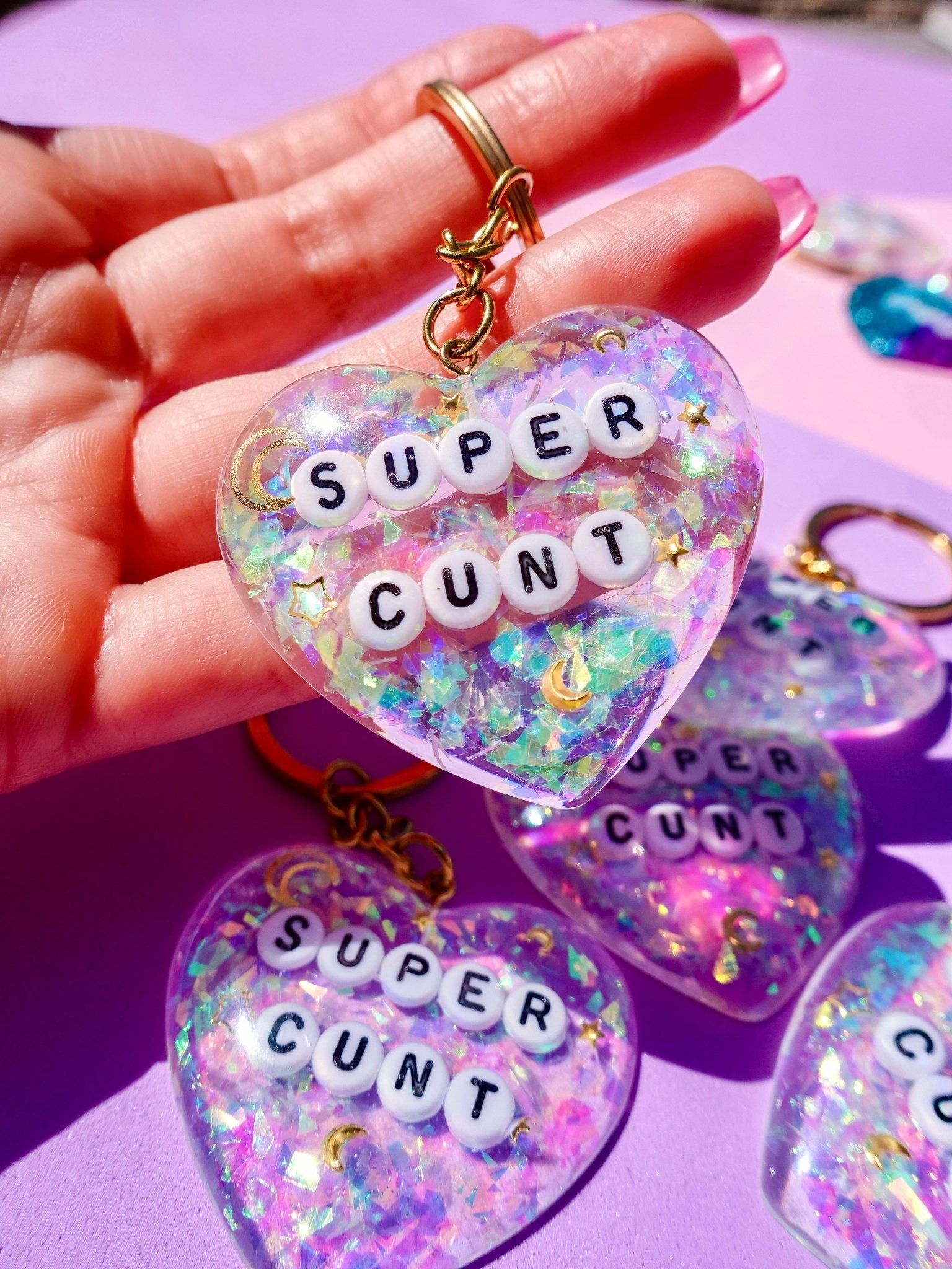 Super Cunt Glitter Moon Keychain - UntamedEgo LLC.