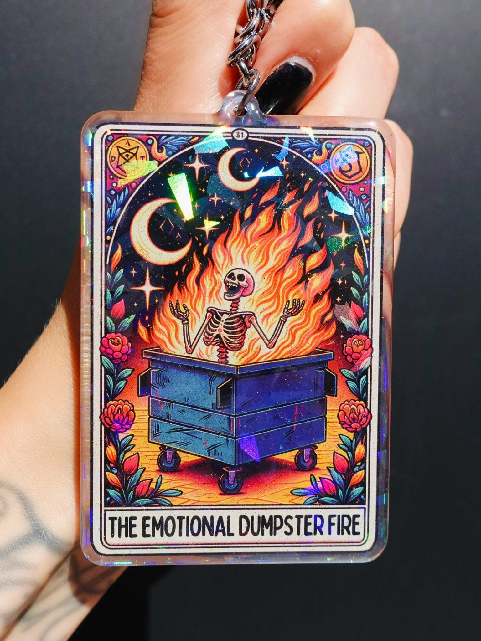The Emotional Dumpster Fire Holographic Keychain - UntamedEgo LLC.