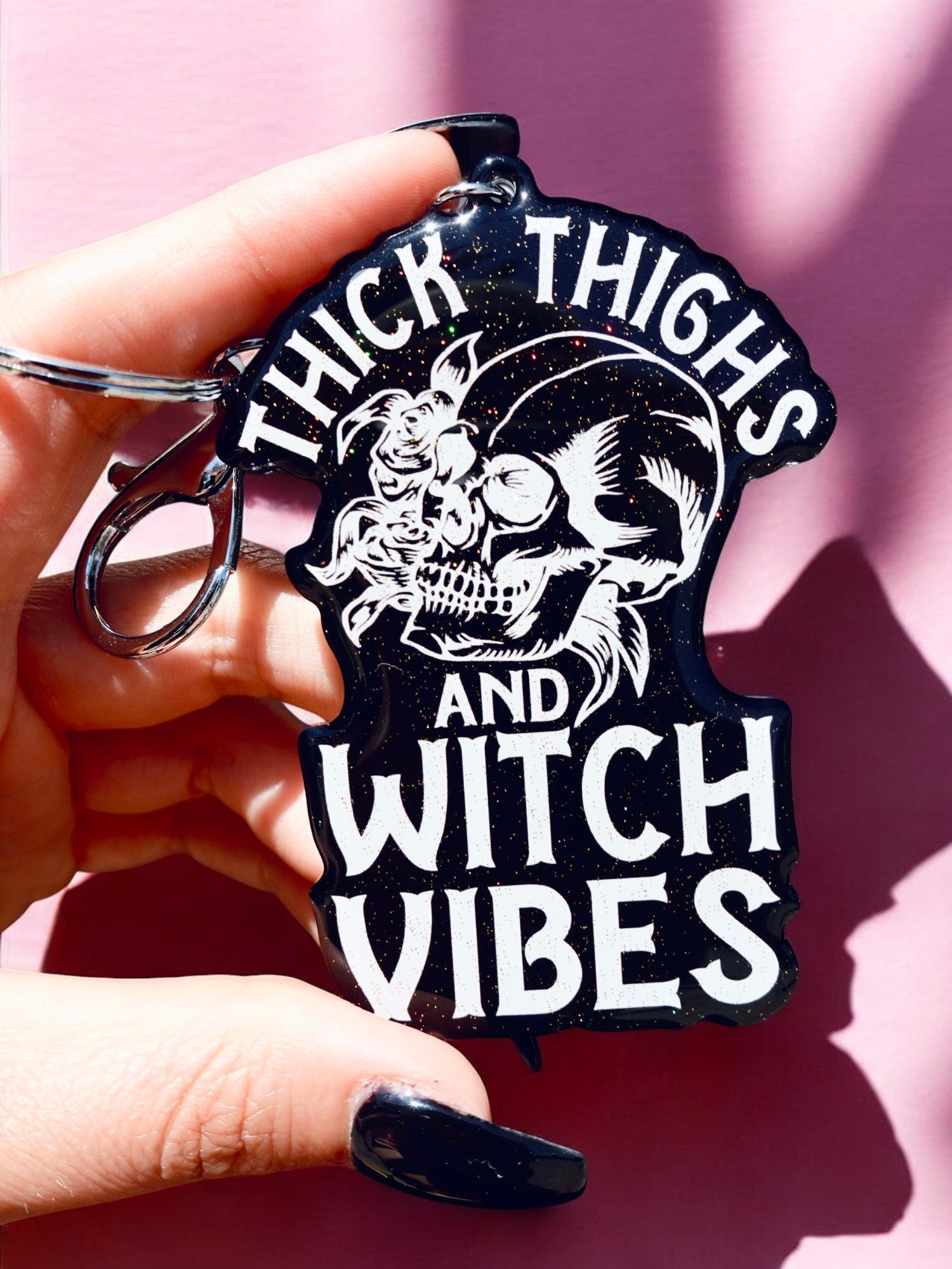 Thick Thighs Witch Vibes Halloween Keychain - UntamedEgo LLC.