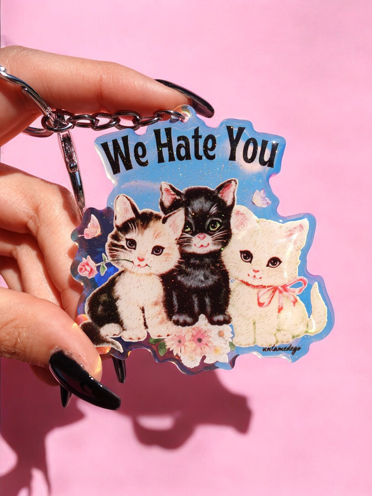We Hate You Kittens Rainbow Iridescent Keychain - UntamedEgo LLC.