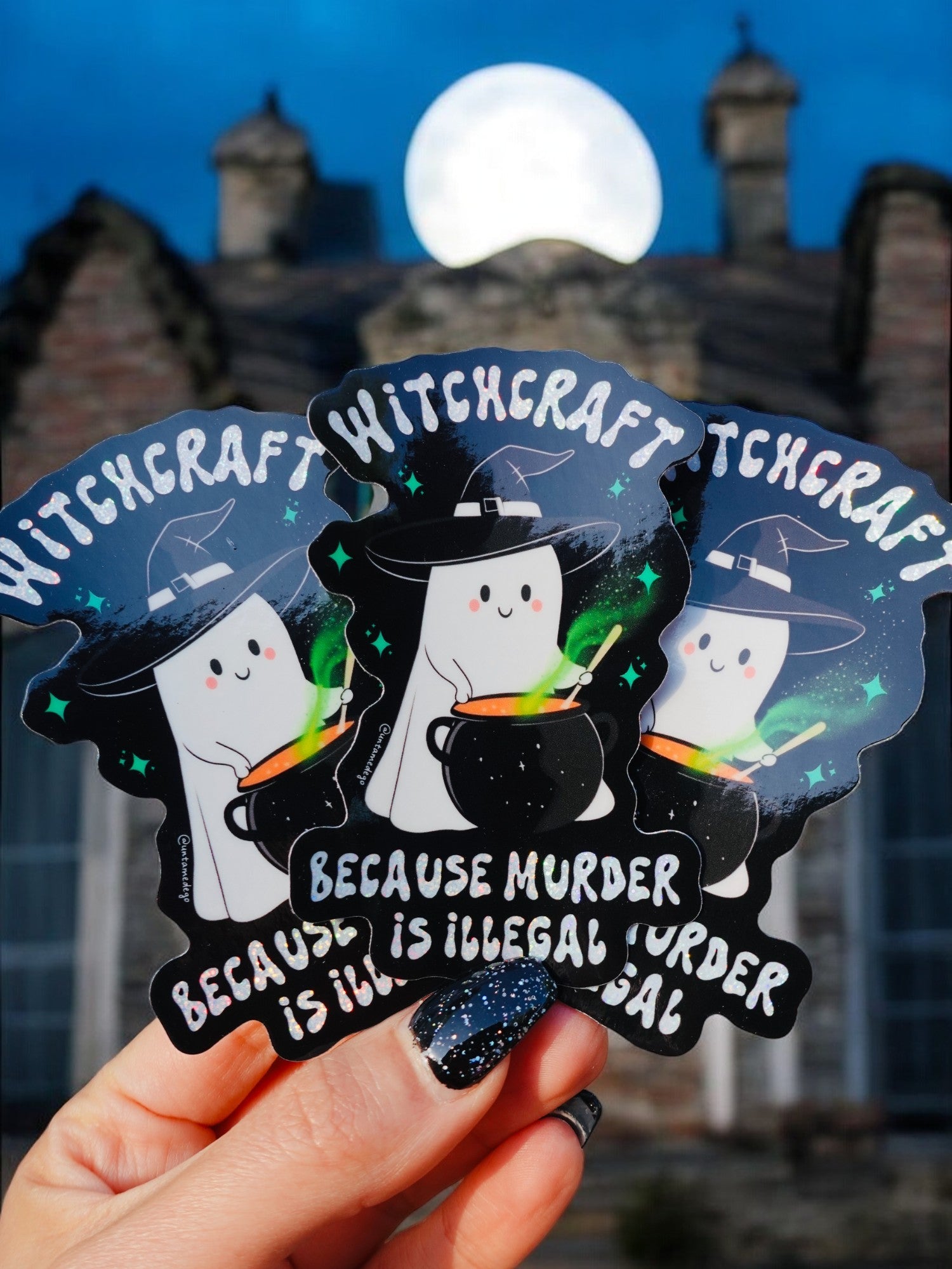 Witchcraft Because Murder Is Illegal Halloween Sticker - UntamedEgo LLC.