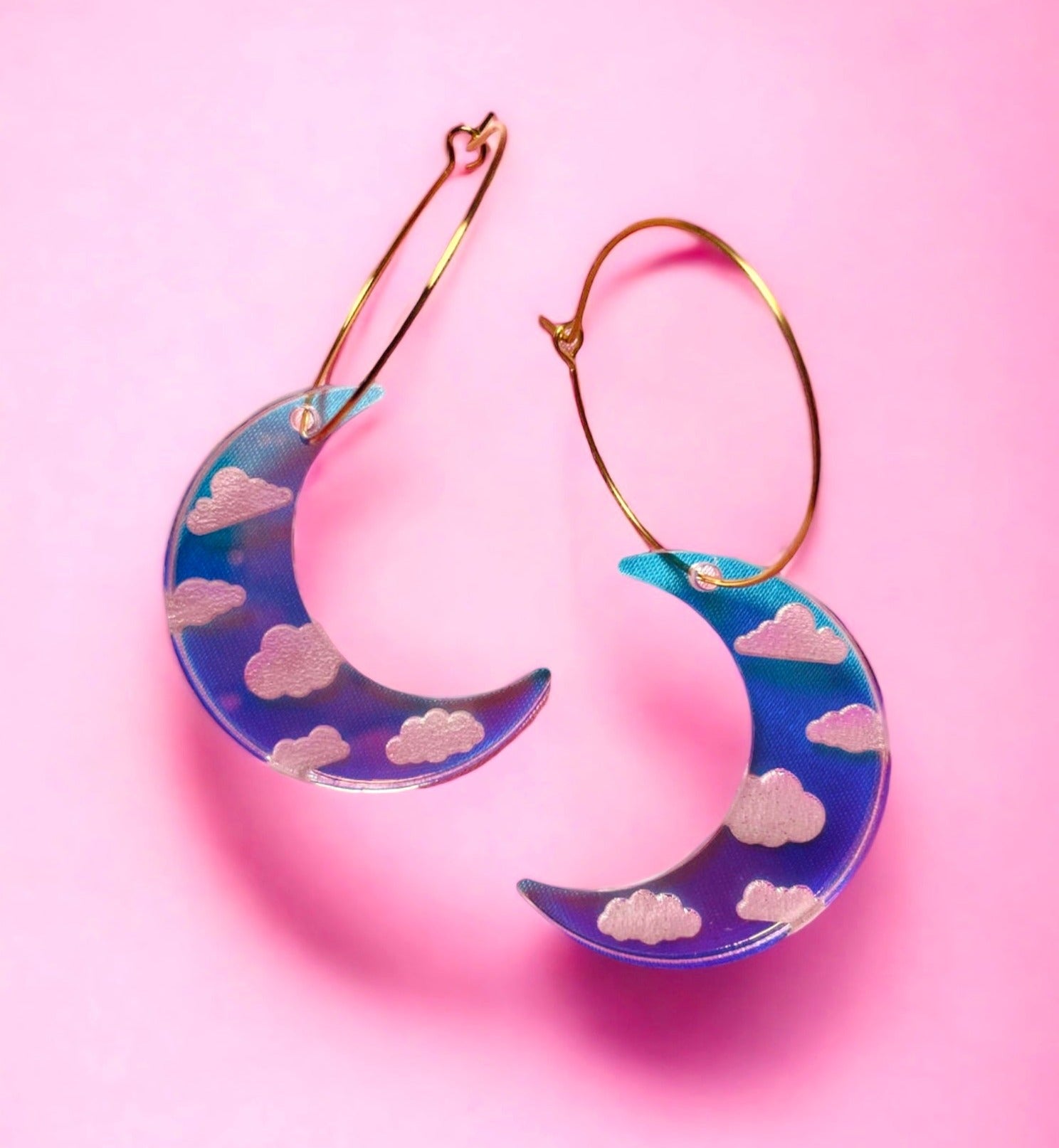Cloudy Moon Hoops Iridescent Heart Hoop Earrings - UntamedEgo LLC.